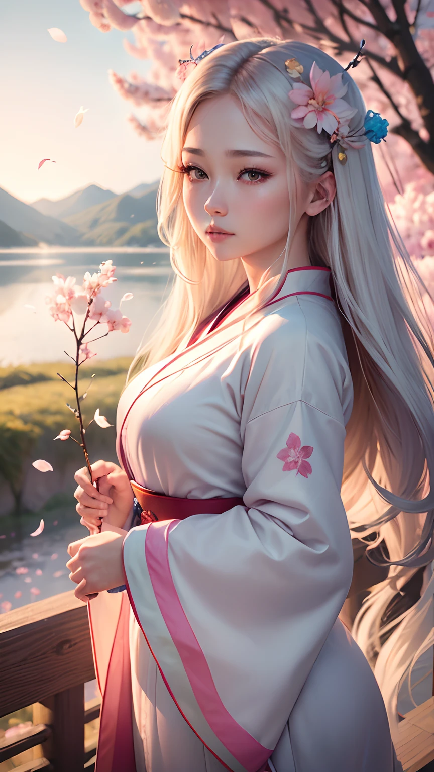 Traditional kimono with Japan eyes closed、Chrysanthemum、with floral pattern,Personification of the white snake,long white hair,Holding a dagger,sneering,Fluffy breasts(RAW shooting)、(hyper realstic、Top image quality)、8k、(realisitic、photoRealstic:1.3)、​masterpiece、超A high resolution、Stunning big、((Beautiful 35 year old Japan:1.3)Crystal clear white skin,Close your eyes tightly,A sexy,Natural soft light、(film grains、FujifilmXT3、8k uhd、Digital SLR、lens)、Hollywood lips、Wide jawline、wide lips、narrow beautiful nose、movie、(Up to 8K resolution for photos、complexly detailed、Convoluted、elegent、Expansiveness、Fantastical)、ultra-detailliert、Insane details、Beautifully color graded、unrealengine、The degree of freedom、Hyper-Resolution、Megapixel、cinematic lightening、Anti-aliasing、FKAA、TXAA、RTX、SSAO、Post-processing、Post Production、tonemapping、CGI、VFX、SFX、Insanely detailed and interesting、Hyper maximalist、hyper realstic、Volumetric、ultra photoreal、ultra -detail、intricate detailes、ultra -detail、fulcolor、Volume Lightning、HDR、reallistic、unrealengine、16K、Foconitide、octan render