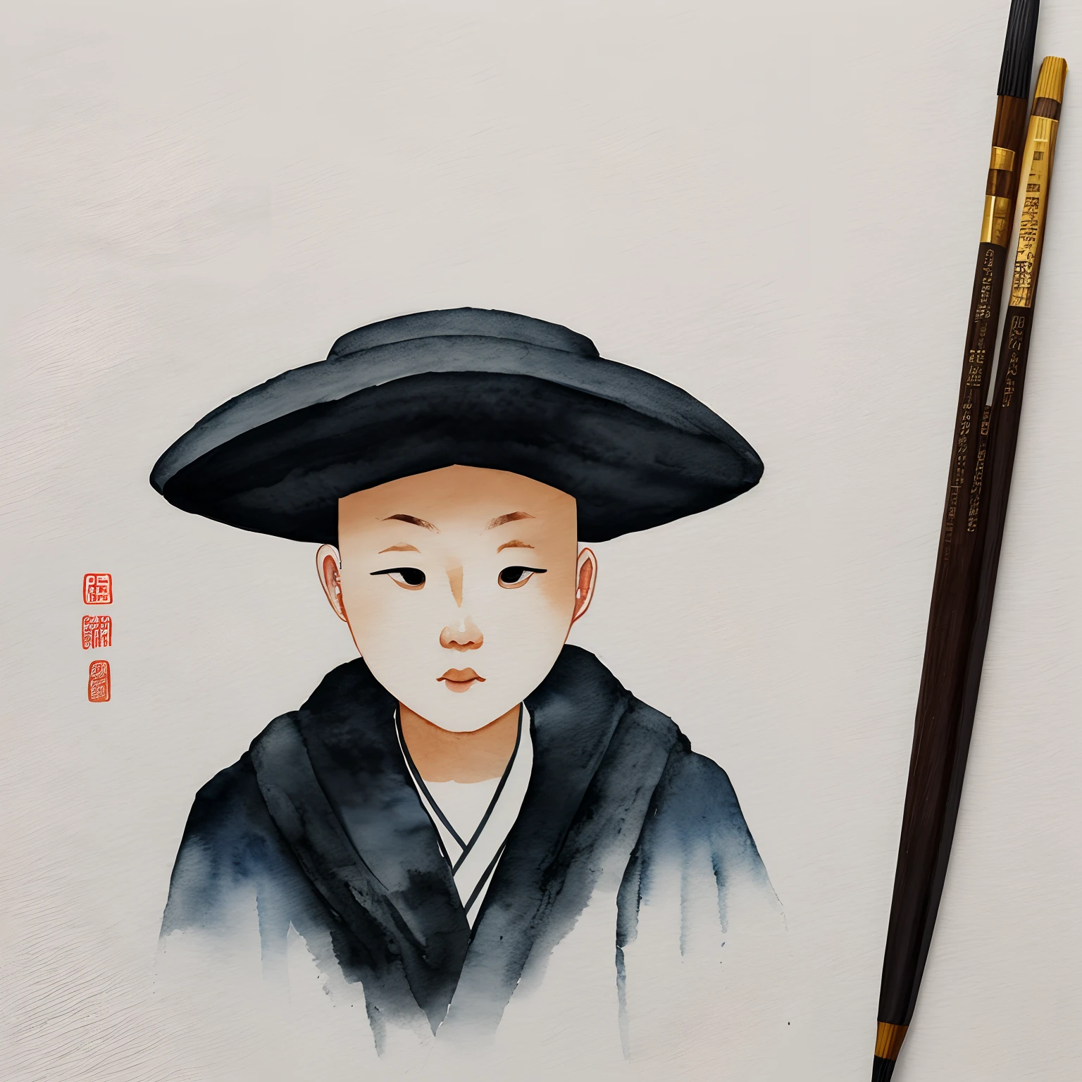 ink and watercolor painting，Draw on rice paper，Use thick and light ink to create shading variations and layers，Choose the right ink color，Such as deep black、Thick gray、Light coffee, etc，Express different situations and atmospheres，Control the gradient and transition of ink color by the humidity and consistency of the ink， Avatar, ((figure: 1人, White Sleeve, bald-headed, Robe))，Cool sensation，Natural，peacful，naive，Black and white tones，The background is a snowy scene,There are dead trees on both sides of the picture， Traditional Chinese Ink Painting, Traditional Chinese art, author：Guo Xi, author：Ma Yuanyu, Traditional Chinese painting, author：Xu Xi, author：Luo Mu, author：Yang Buzhi, author：Li Kelan, author：Gu An, Ink painting ) ) ) ), Chinese ink painting, Chinese painting style