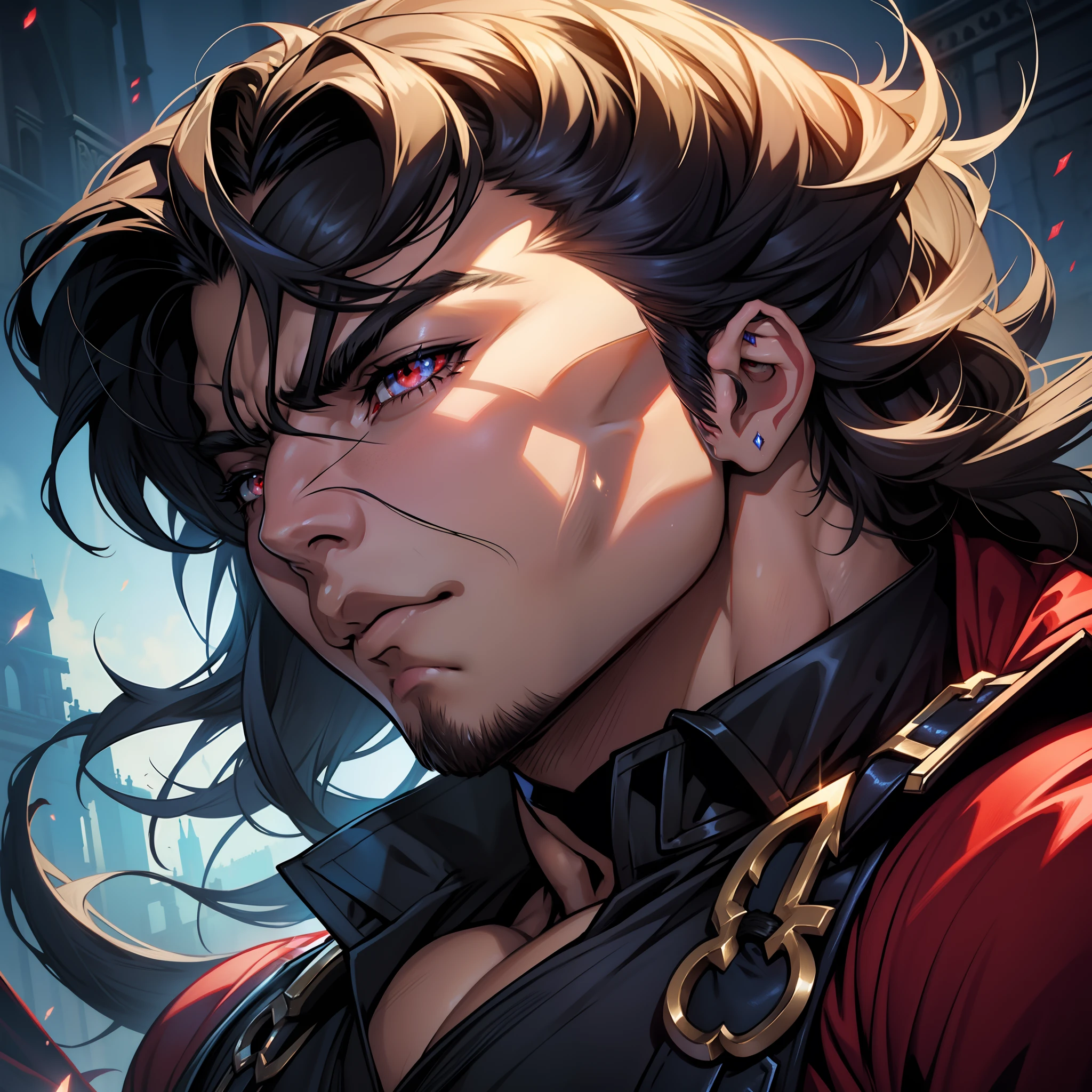 Castlevania Lord of Shadows Hyper Realistic Hokuto No Ken Kenshiro Super Detailed Style Face Portrait Zoom Sexy Sexy Sexy Sexy Eyes Sparkly Crystal Red Eyes Mast Face Beautiful