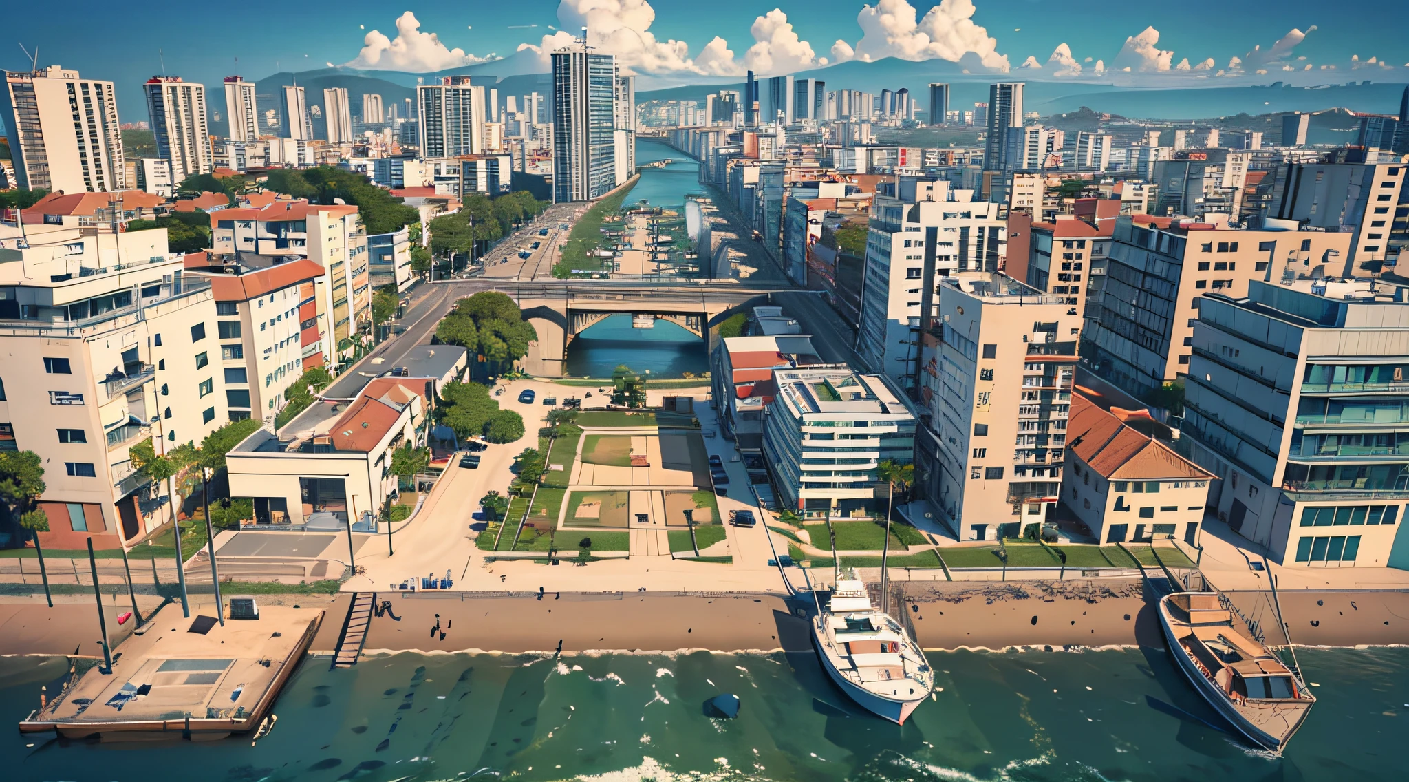 mapa do jogo, View in 3rd person, mapa da cidade, com apartamento, with buildings, com escola, alta qualidade, Next Sea, ((..3d)), Very detailed, master part