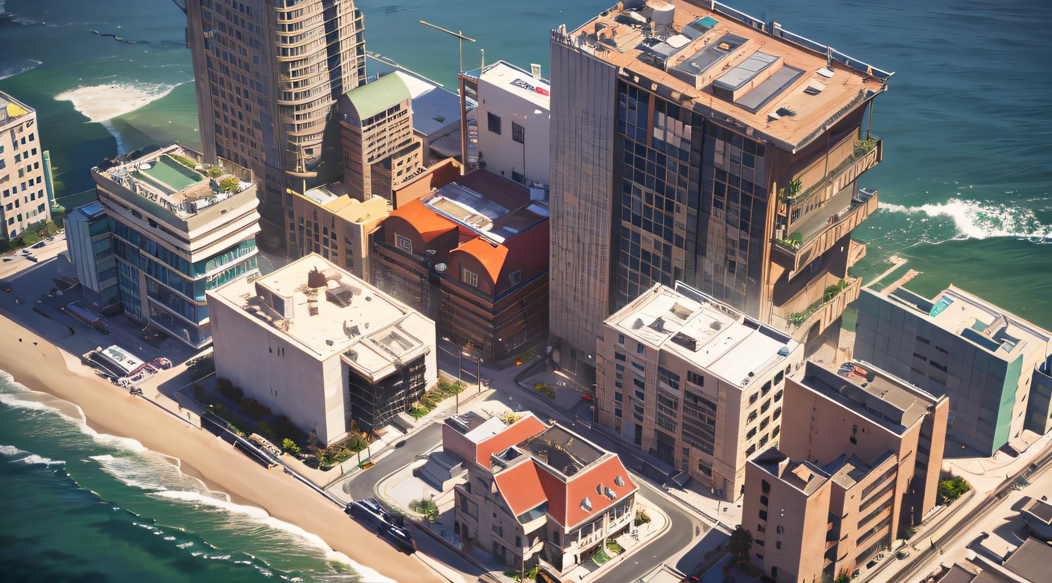 game map, 3rd person view, City map, with appartment, with buildings, with school, high quality, next sea, ((3D)), VERY DETAILED, MASTERPIECE