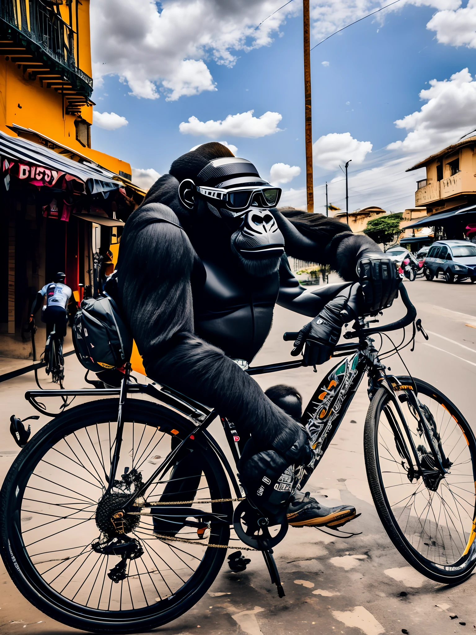 Gorilla with cycling clothes