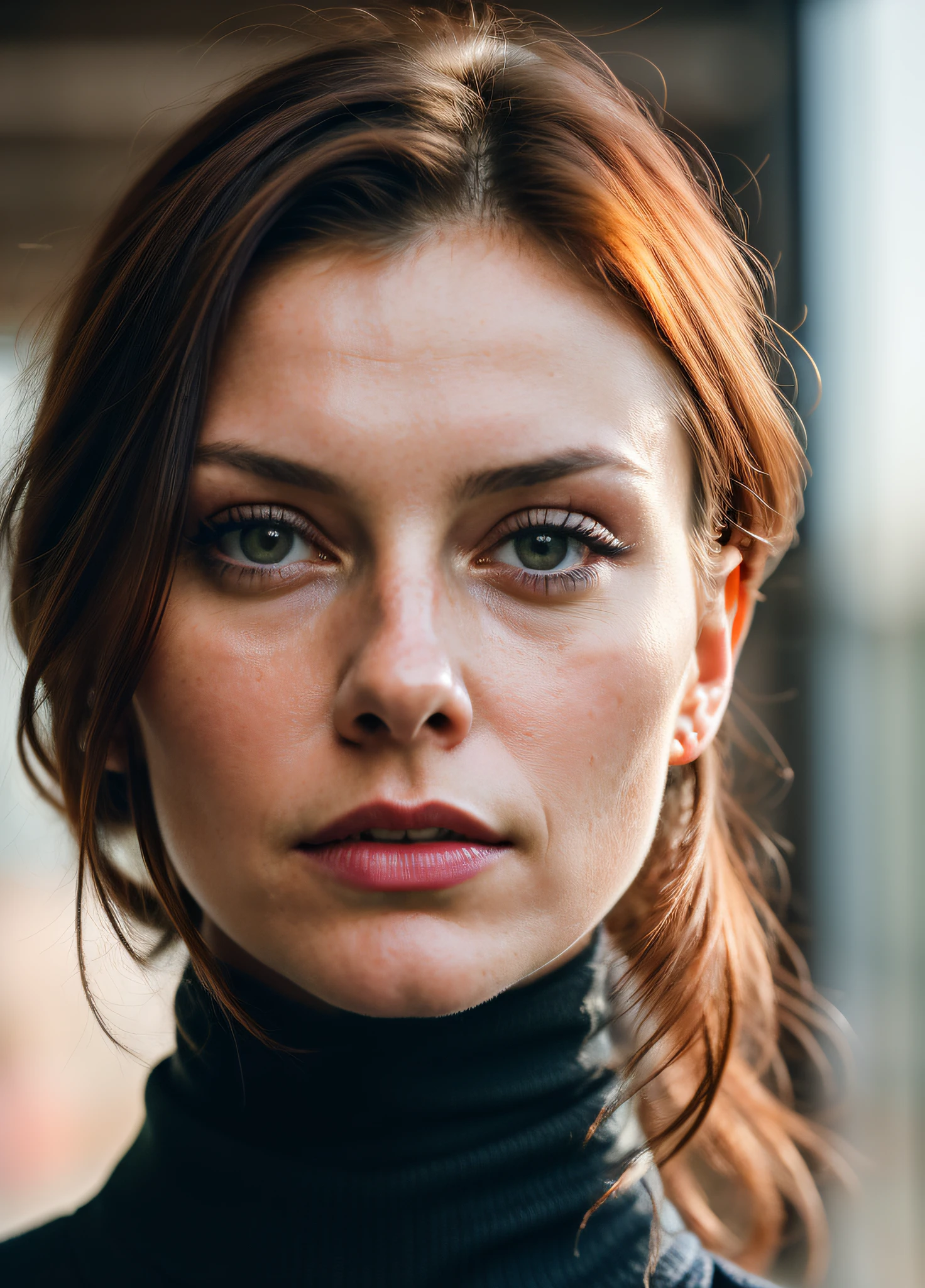 A stunning intricate full color portrait of (sks woman:1), wearing a black turtleneck, epic character composition, by ilya kuvshinov, alessio albi, nina masic, sharp focus, natural lighting, subsurface scattering, f2, 35mm, film grain,