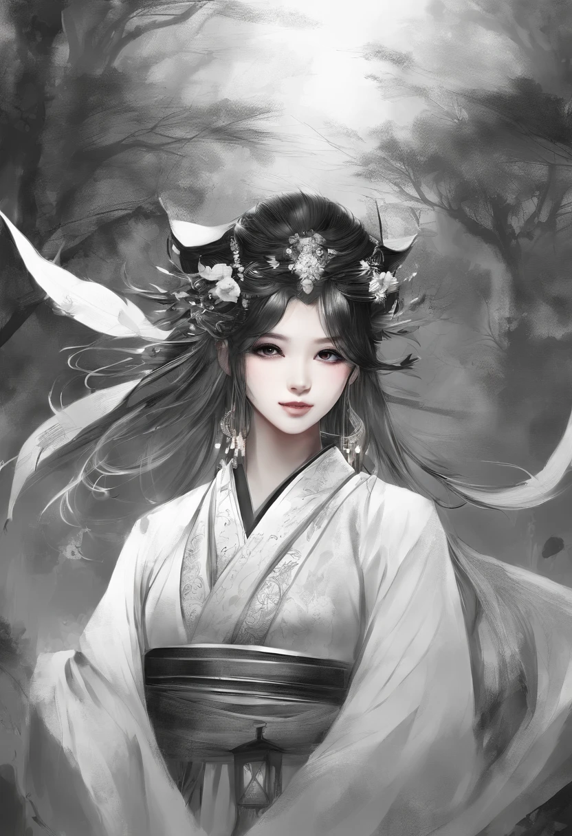sketching,pencil drawing,Pencil strokes,Fox-eared maiden,Pavilions,Fairy air fluttering,Chinese ancient style,Wide robe,Black and white picture,Black and white art,Black and white illustration,super-fine,Hair is carefully described,The eyes are carefully depicted,best qualtiy,8K分辨率