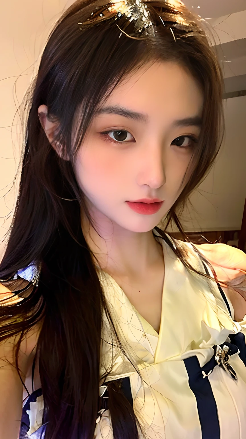 Slender Asian girl, Kpop Idol, ((Maid Uniform)), ((of the highest quality, 8K, masutepiece: 1.3)), Crisp focus: 1.2, Beautiful woman with perfect figure: 1.4, Highly detailed face and skin texture, Detailed eyes, ((skinny)), Beautiful face, Symmetrical face, full-length, Sexy, Naked