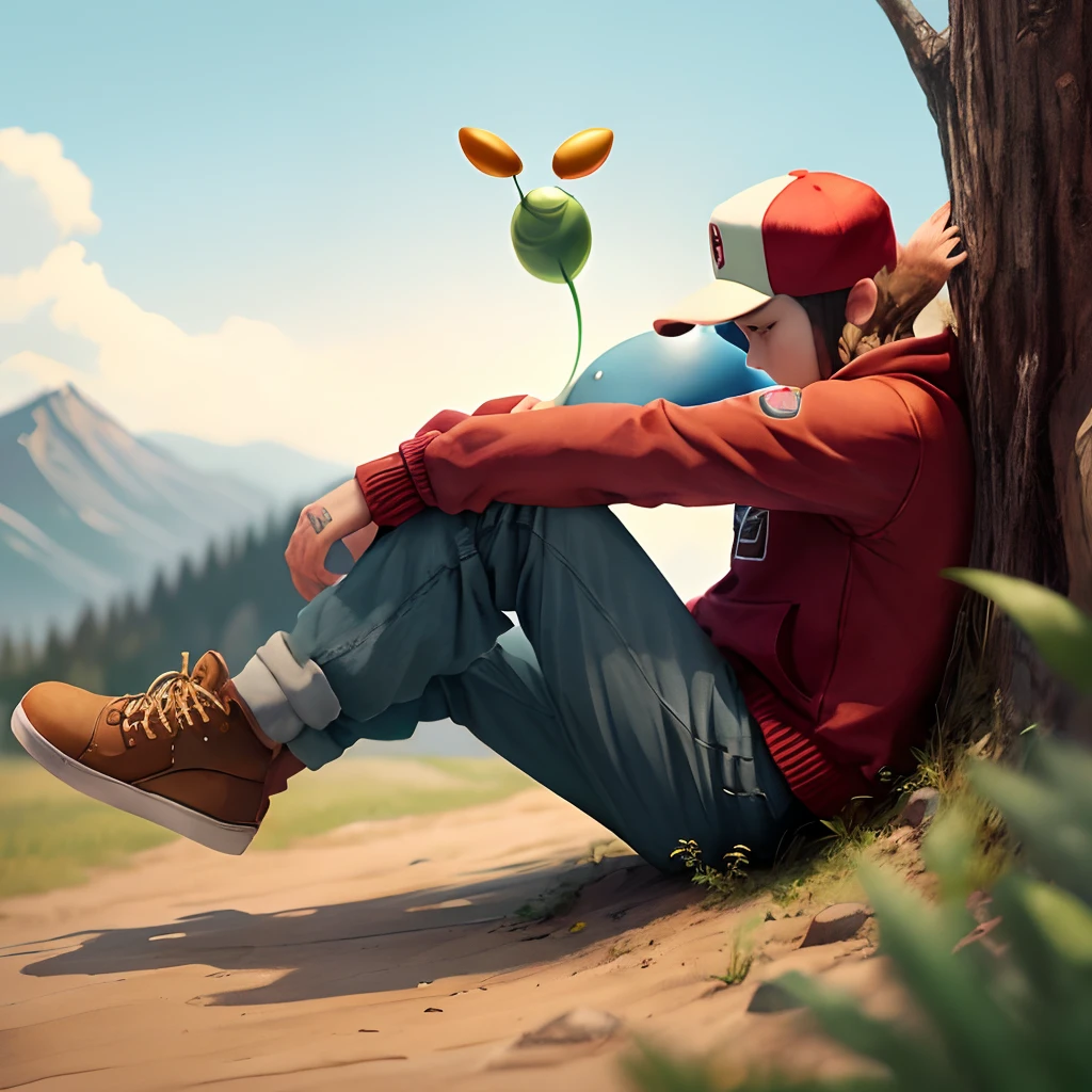 Pikmin in Timberlakes and a Yankee cap with no brim