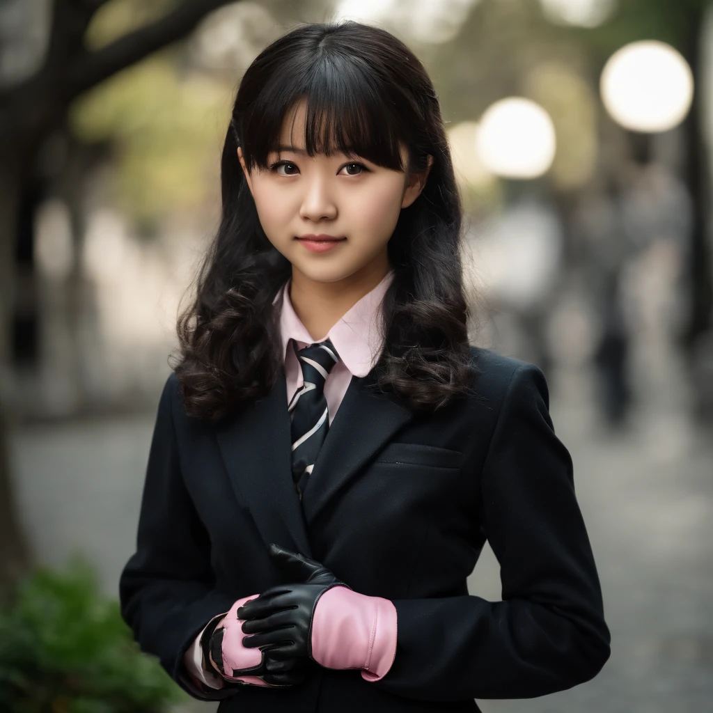 ((((Five Fingers)))), ((masutepiece)), (((Best Quality))), ((Ultra-detailed face)), super-detaild skin, Ultra-detailed eyes, ((Photorealistic)), ((((Five Fingers)))), full boby, Perfect Anatomy, Smile, ((Japan modern schoolgirl in uniform and pink cute coat)), ((((Japan high school girl wearing dark black leather gloves on both hands)))), Mini skirt, Bare legs, (((High school girl with hand microphone))), Full body, In modern Tokyo, Photo, Street Interviews, 18year old, Modern makeup, Cute, Adult schoolgirl, Shiny hair, Black hair, short-hair,Looking through the bangs, Black hair, Portrait