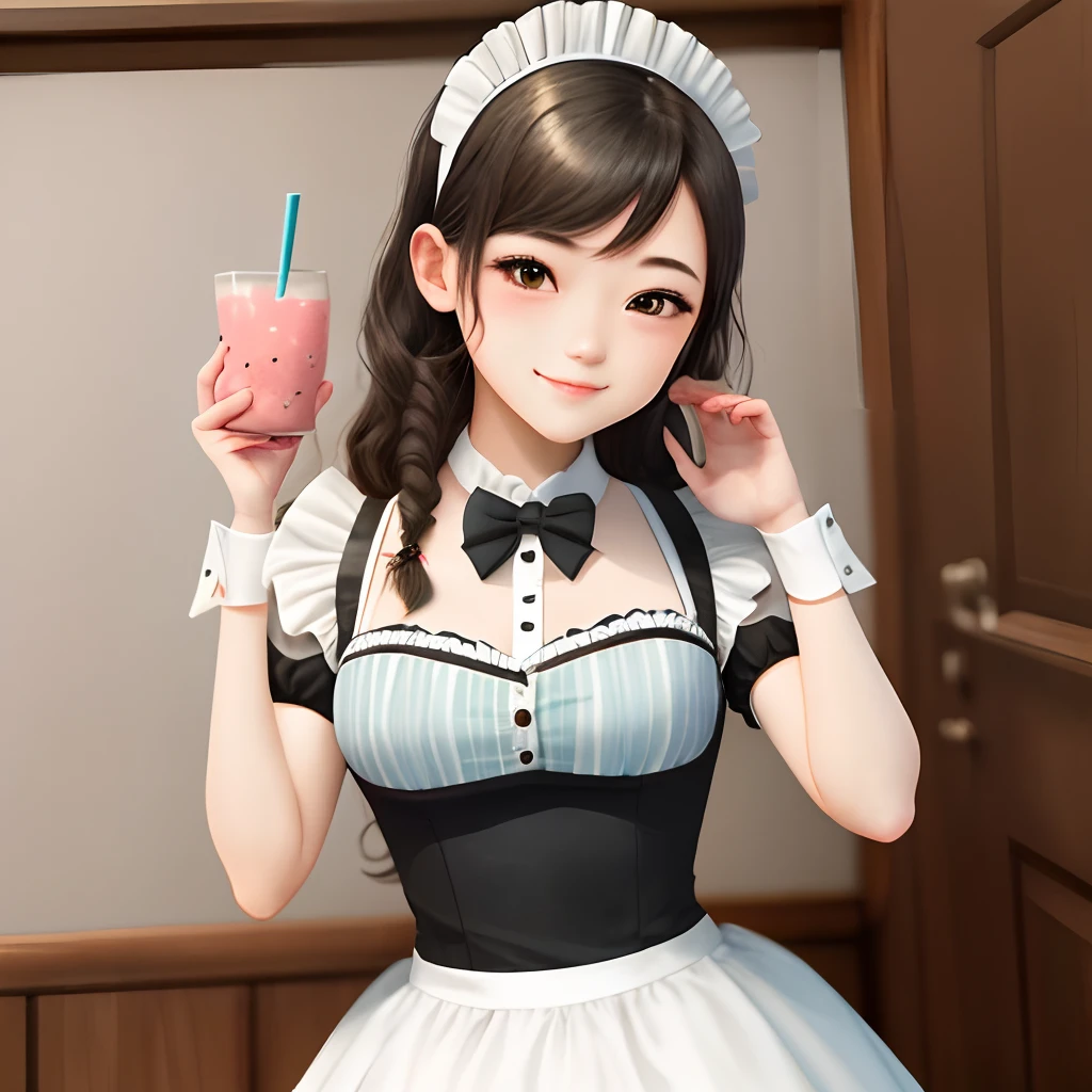 Girl with maid costume colored with pastel colors and with a cute pose manga style