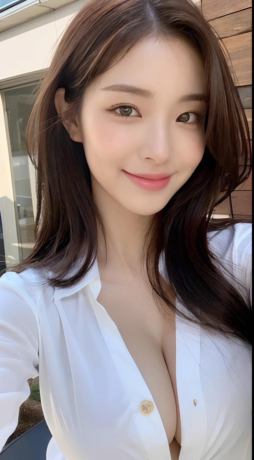 ((Best Quality, 8K, Masterpiece: 1.3)), Sharp Focus: 1.2, A Beautiful Woman with Perfect Figure: 1.4, Slim Abs: 1.2, (Layered Hairstyle,: 1.2)), (Wet White Button Long Shirt: 1.3), Rain: 1.3, Street: 1.2, Wet Body: 1.1, Highly Detailed Face and Skin Texture, Detailed Eyes, Double Eyelids, Big Breasts, Smile, naked,
