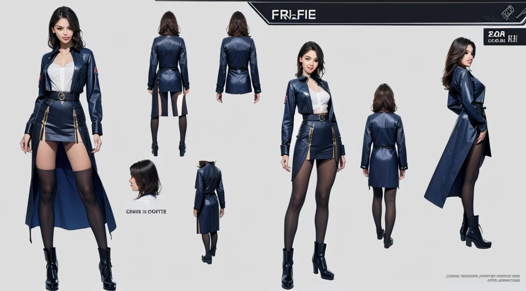 rebecc4DR, skirt suit, (((three-piece suit))), (((dress shirt))), (((necktie))), (((grey blazer))), (((suit jacket))), (waistcoat), double-breasted waistcoat, (((bodycon miniskirt))), stockings, pocket square, cufflinks,