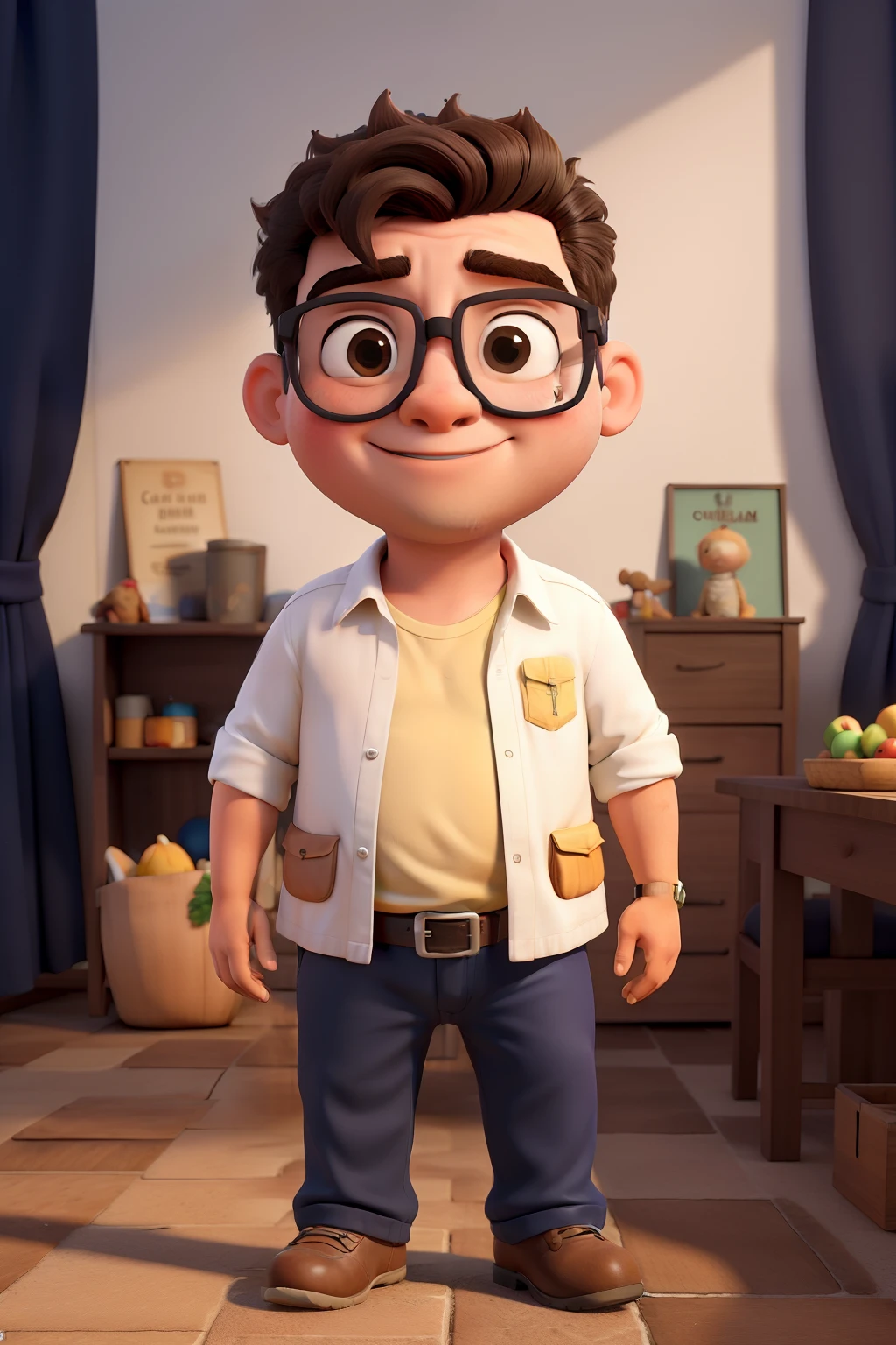 Obra-prima, de melhor qualidade, um menino meio gordinho, com roupas pretas e oculos em seu rosto