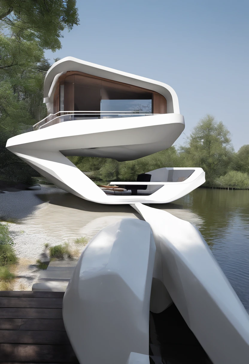 2 level houseboat inpired by Zaha Hadid
