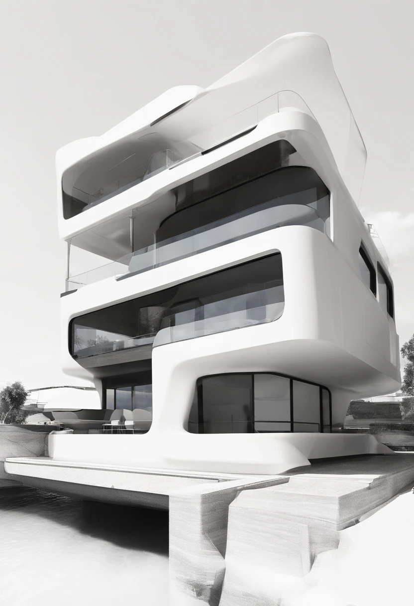 2 level houseboat inpired by Zaha Hadid