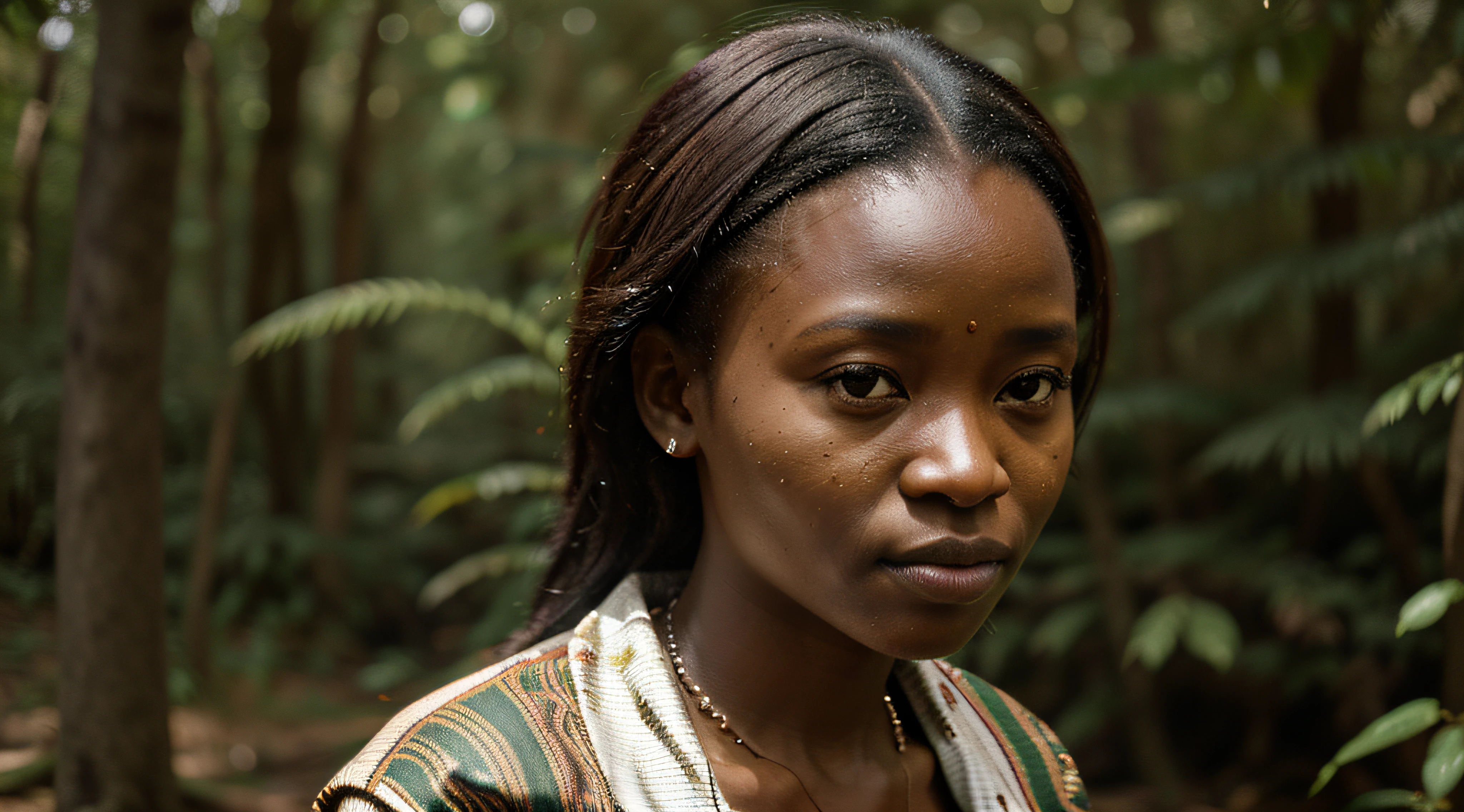 {{{hd closeup photo}}}, one standing Chiemeka Yasmina looking at camera 25 years old lady, in forest