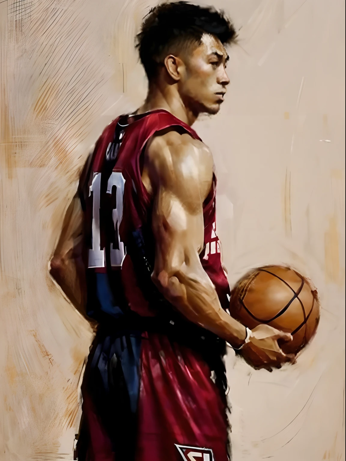 Homem Basketball player face, style greg rutkowski realist, style anime, Japanese