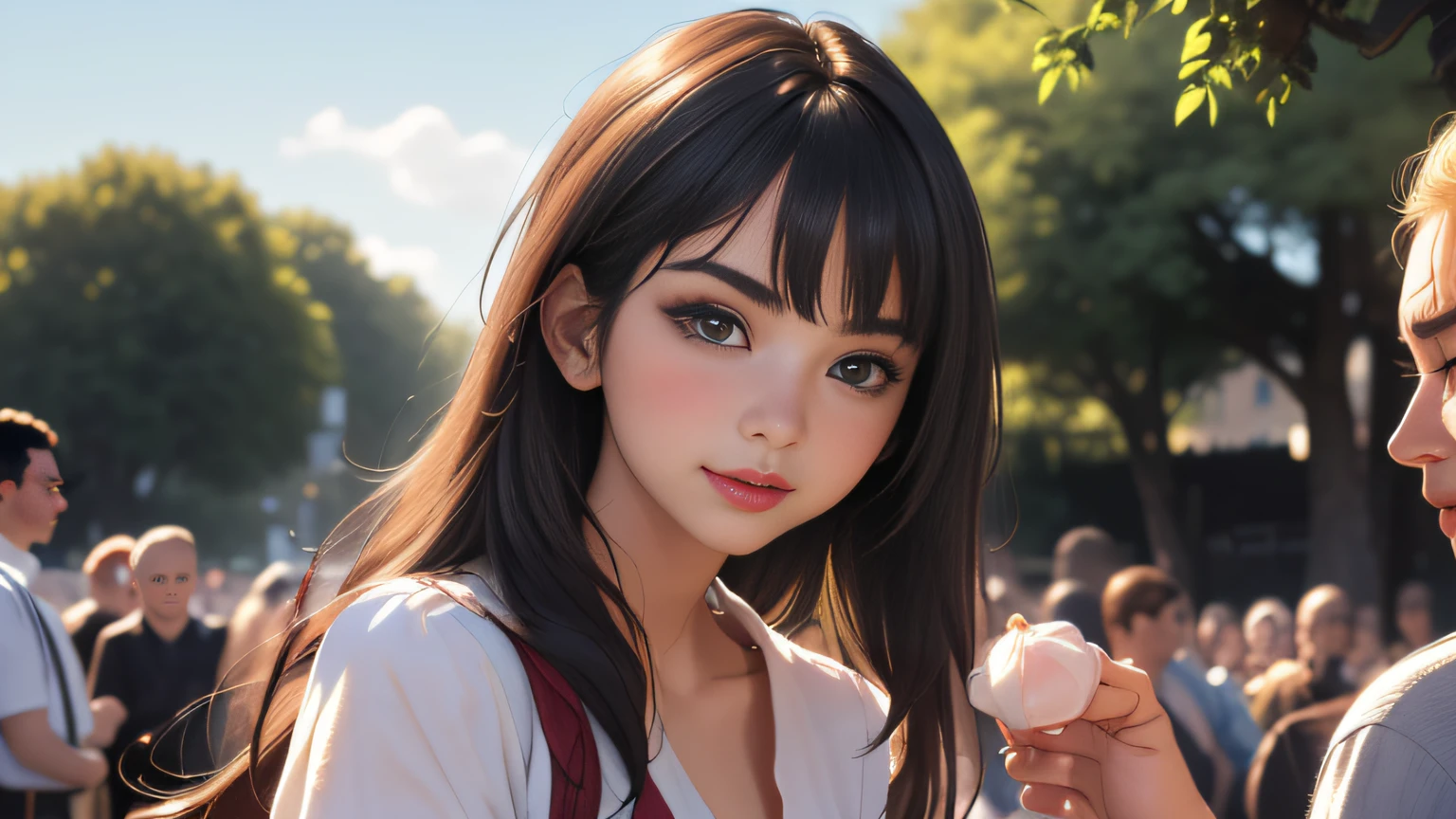 sfw, (Extremely detailed 8k wallpaper:2), (photo:2), (soigne Beautiful girl:2), (gives a lecture to friends:2), detailed (Face and eyes), (hyper realistic:1), (highly detailed:1), (epic realistic:1), rim light, (maximum details:1), cozy, (fullbody:1.3), (looking at viewer:2), (Woman's Attractive Qualities:2), (Attractive Woman:2), (Attractive:2), Smile, Intelligence, Empathy, Gracefulness, Sense of Style, Fitness, Grooming, Optimism, (Sensitivity:2), Sincerity, Romantic Gestures, Playfulness, Fashion Sense, (Sensuality:2), Charm, Modesty, Thoughtfulness, (Femininity:1), Flirtatiousness, Warmth, (Physical attractiveness:2), A beautiful smile, A love of life, strength and power, vulnerability, curiosity, wonder, love, (nature background:2), kawaii, waifu, Beautiful breasts, (attractive body:2), (Beautiful body:2), Beautiful pose, attractive pose, (Beautiful legs:1.0), (spread legs:1.0), (Beautiful clothes:1), (classic clothes:2), (elegant clothes:2), (European clothes:2), detailed clothes, (skirt:1), (blouse:1), (provocative pose)