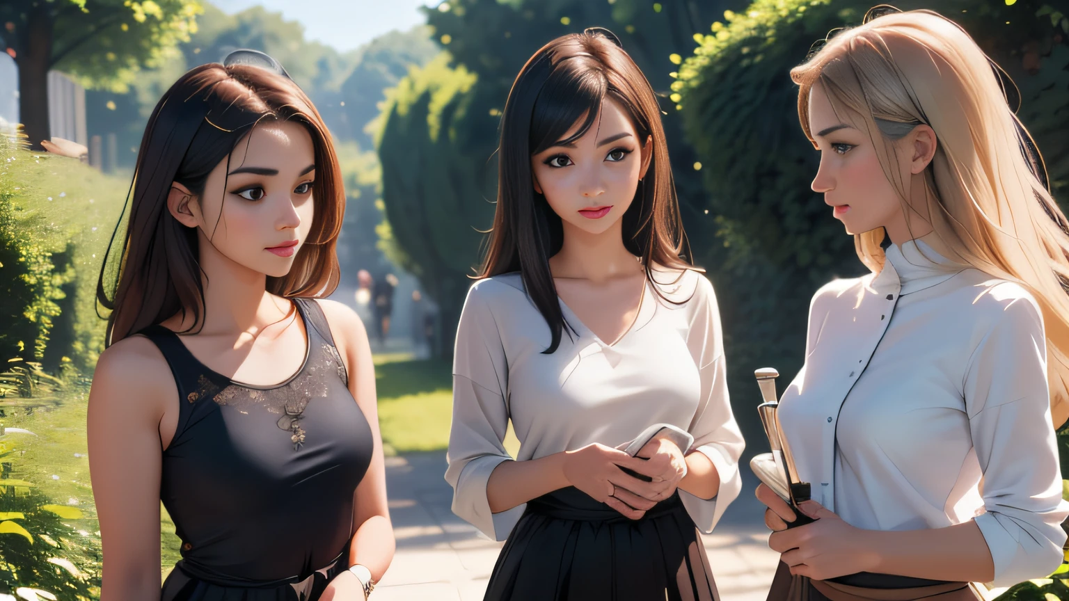 sfw, (Extremely detailed 8k wallpaper:2), (photo:2), (soigne Beautiful girl:2), (gives a lecture to friends:2), detailed (Face and eyes), (hyper realistic:1), (highly detailed:1), (epic realistic:1), rim light, (maximum details:1), cozy, (fullbody:1.3), (looking at viewer:2), (Woman's Attractive Qualities:2), (Attractive Woman:2), (Attractive:2), Smile, Intelligence, Empathy, Gracefulness, Sense of Style, Fitness, Grooming, Optimism, (Sensitivity:2), Sincerity, Romantic Gestures, Playfulness, Fashion Sense, (Sensuality:2), Charm, Modesty, Thoughtfulness, (Femininity:1), Flirtatiousness, Warmth, (Physical attractiveness:2), A beautiful smile, A love of life, strength and power, vulnerability, curiosity, wonder, love, (nature background:2), kawaii, waifu, Beautiful breasts, (attractive body:2), (Beautiful body:2), Beautiful pose, attractive pose, (Beautiful legs:1.0), (spread legs:1.0), (Beautiful clothes:1), (classic clothes:2), (elegant clothes:2), (European clothes:2), detailed clothes, (skirt:1), (blouse:1), (provocative pose)