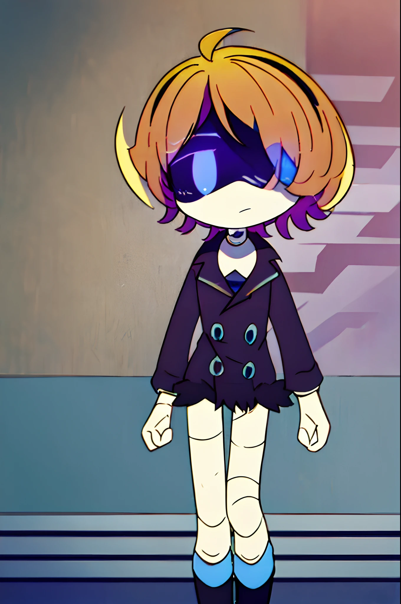Aquamarine is a young man of slender build with pale skin. He has short blonde hair and blue eyes. He has a star in his right eye.