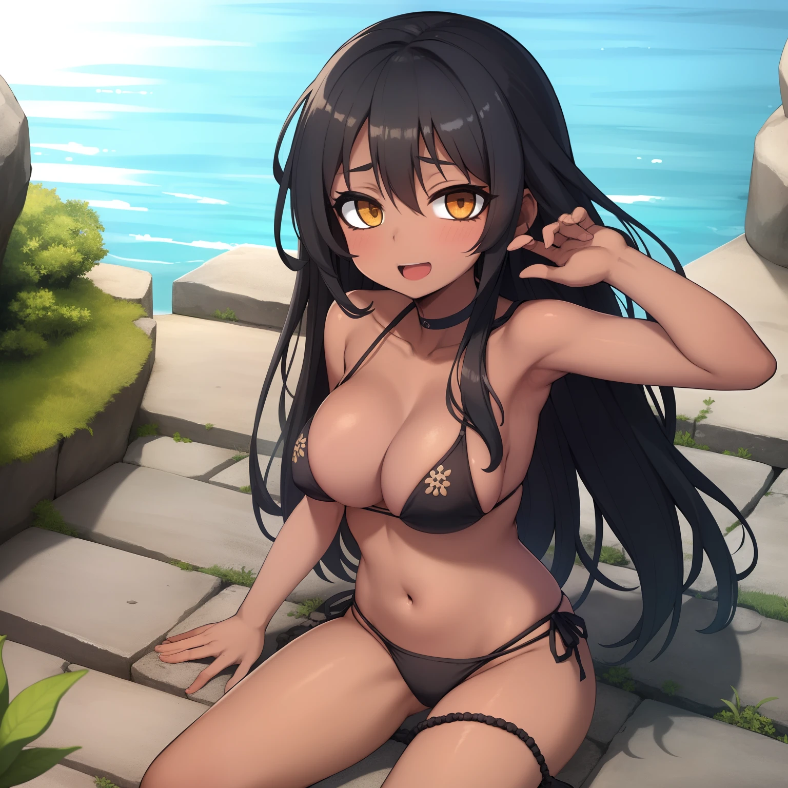 Tanishi,sozinho,(Sagging Tits),seios grandes,sbikini,夏天,Praia,felicidade, pele negra,, sentada,Ondas,Outside,(pele negra),pele super negra, corpo inteiro, salto alto