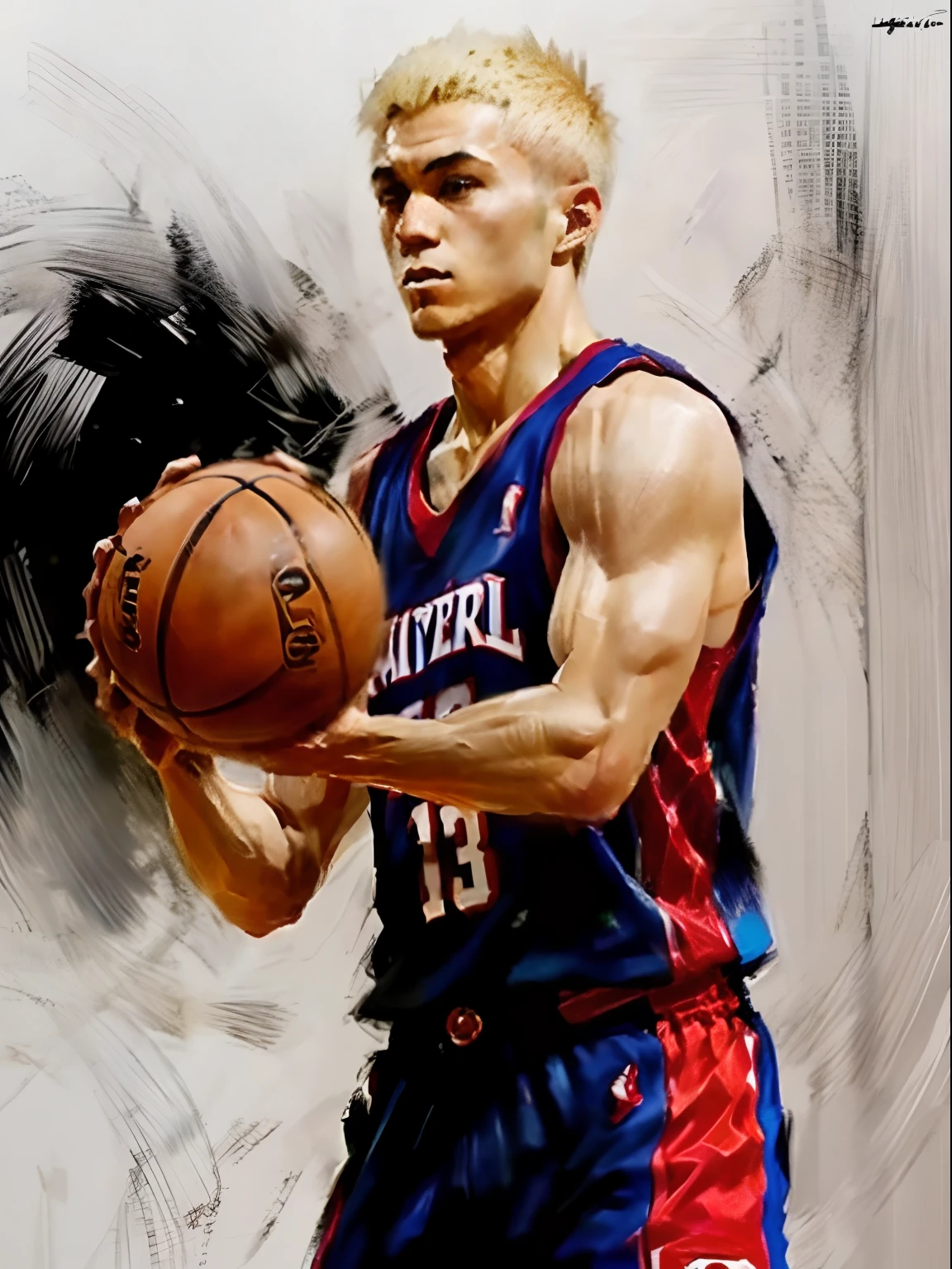 Homem Basketball player face, style greg rutkowski realist, style anime, Japanese 17 years, cabelo platinado