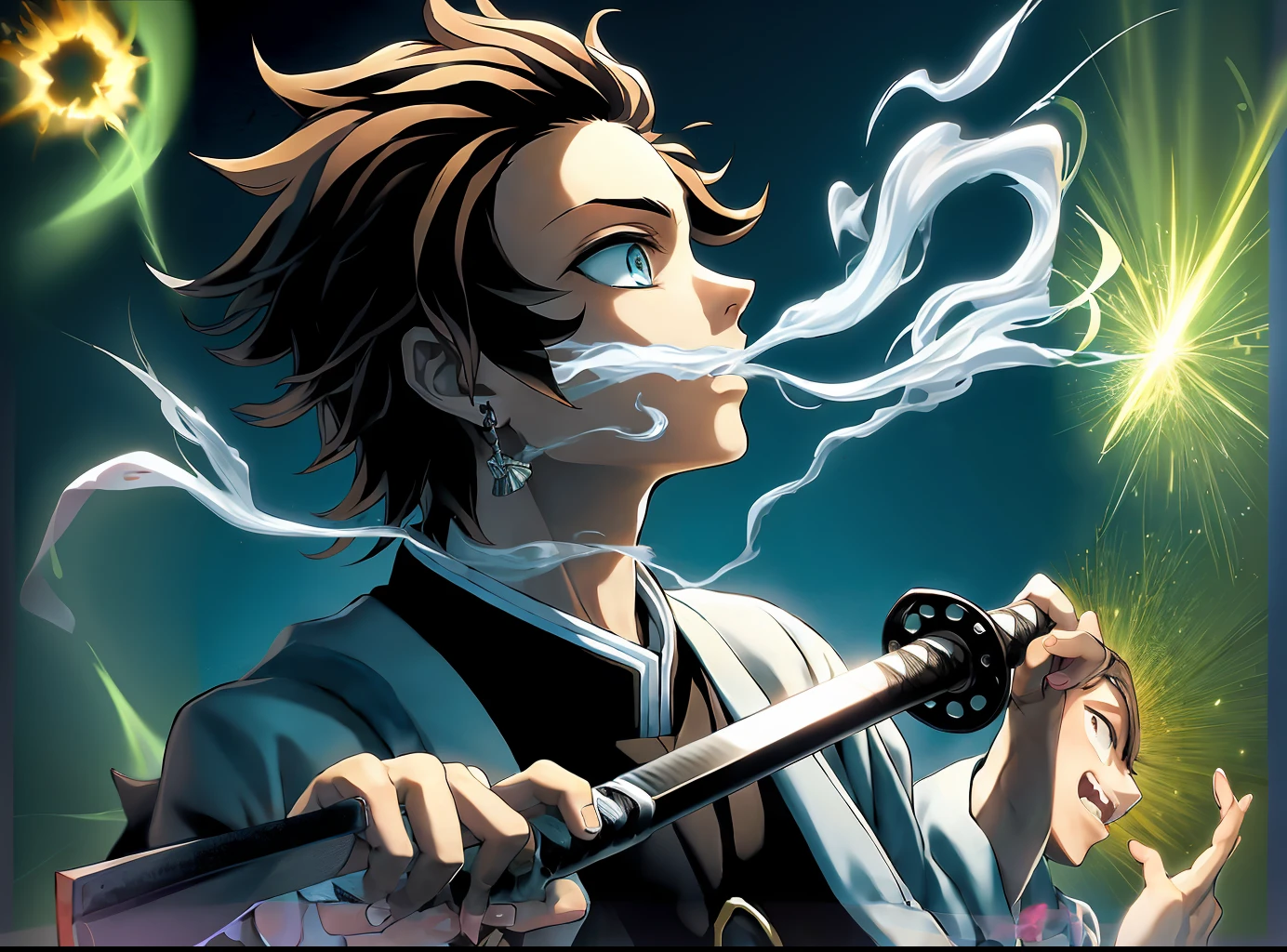 Anime Character With A Sword And Smoke Coming Out Of His Mouth, cara bonito na arte demon slayer, Kimetsu no yaiba, 4 k manga wallpaper, estilo de arte demon slayer, gendo ikari smoking a joint, Anime Wallaper, arte chave do anime, badass anime 8 k, Demon Slayer rui fanart, Melhor Anime 4K Konachan Wallpaper