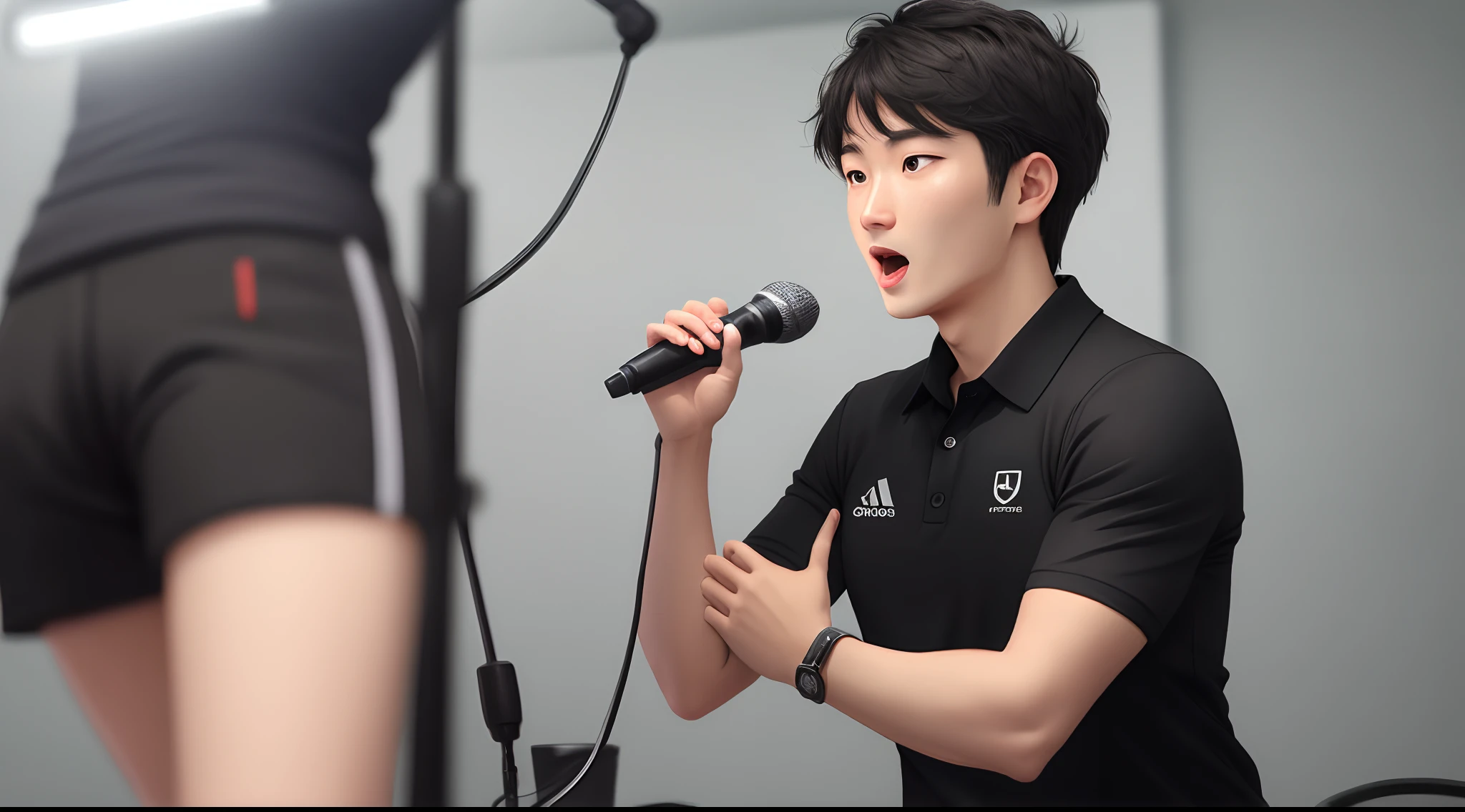Sensa reporter with microphone in hand and black polo shirt