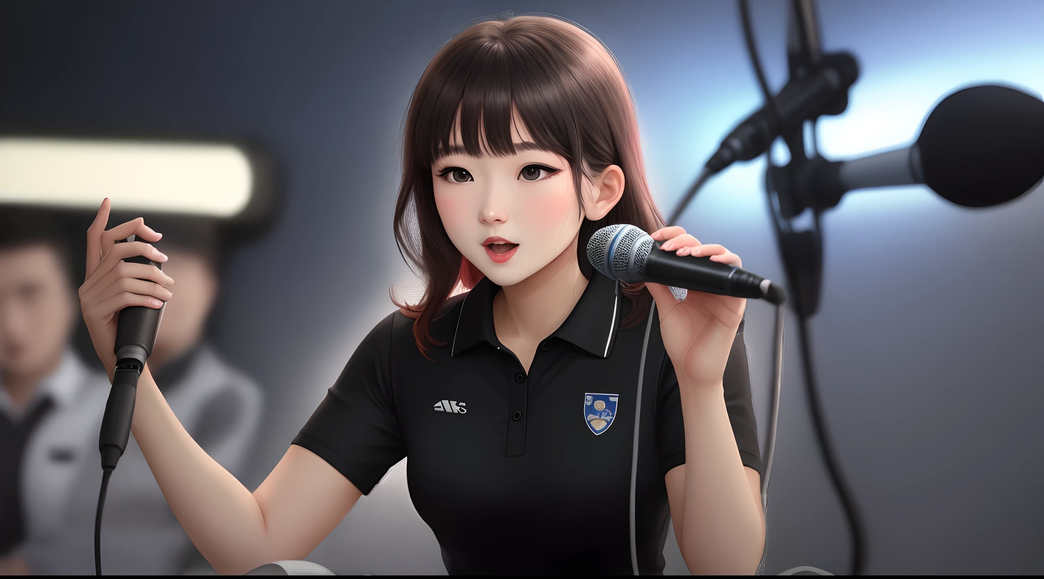 Sensa reporter with microphone in hand and black polo shirt