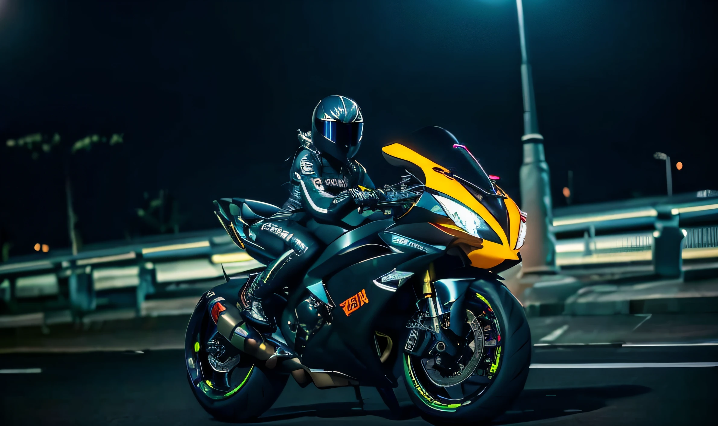 Woman in a latex suit on a motorcycle on busy street, sentada em moto cyberpunk, sentado em uma motocicleta, usando o capacete, pilotando uma motocicleta, imagem de uma motociclista feminina, motociclista, vestido em couro biker, motocicleta, usando uma roupa de couro completa, andar de moto, traje de couro preto, Black latex female balaclava, sexy, noite iluminada pela cidade, alta velocidade, perigo, aventura, moto preta