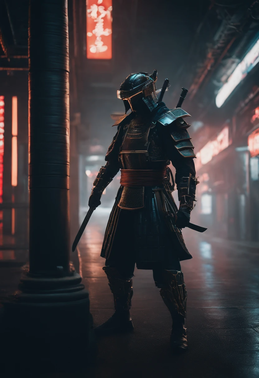Envision a cyberpunk world where a majestic samurai, adorned in futuristic armor, stands as a symbol of both tradition and advanced technology. Zoom in on micro-details to capture the intricate craftsmanship of the cyberpunk samurai's attire, blending traditional samurai elements with cutting-edge, high-tech enhancements.
Highlight the details of the cybernetic enhancements, such as neural interfaces or augmented limbs, seamlessly integrated into the samurai's physique. Emphasize the glow of cybernetic implants, creating an ethereal and captivating effect that contrasts with the dark, futuristic surroundings.
Capture the details of the futuristic armor, with sleek lines and luminescent patterns that enhance both protection and aesthetics. Pay attention to the intricate design of the samurai's cyberpunk katana, combining traditional craftsmanship with futuristic materials.
Consider the environment, filled with neon lights, holographic displays, and urban decay. Integrate these elements into the micro-details, creating a visually immersive and atmospheric cyberpunk setting that complements the majestic presence of the cyberpunk samurai.
This detailed prompt aims to inspire a highly detailed and visually striking depiction of a cyberpunk samurai, emphasizing micro-details in both the character's appearance and the futuristic urban environment.