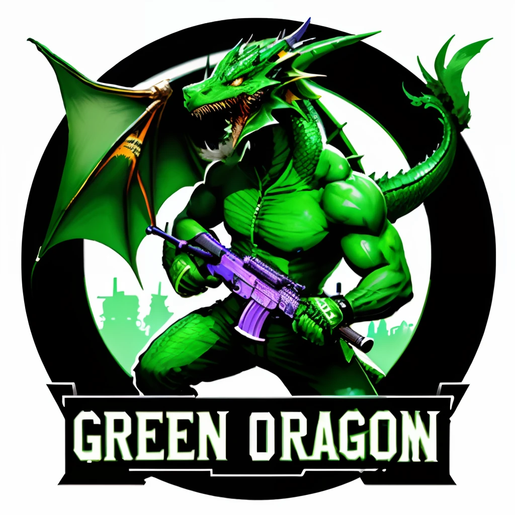 Green Dragon gamer logo with a man with a gun  and the words green dragon