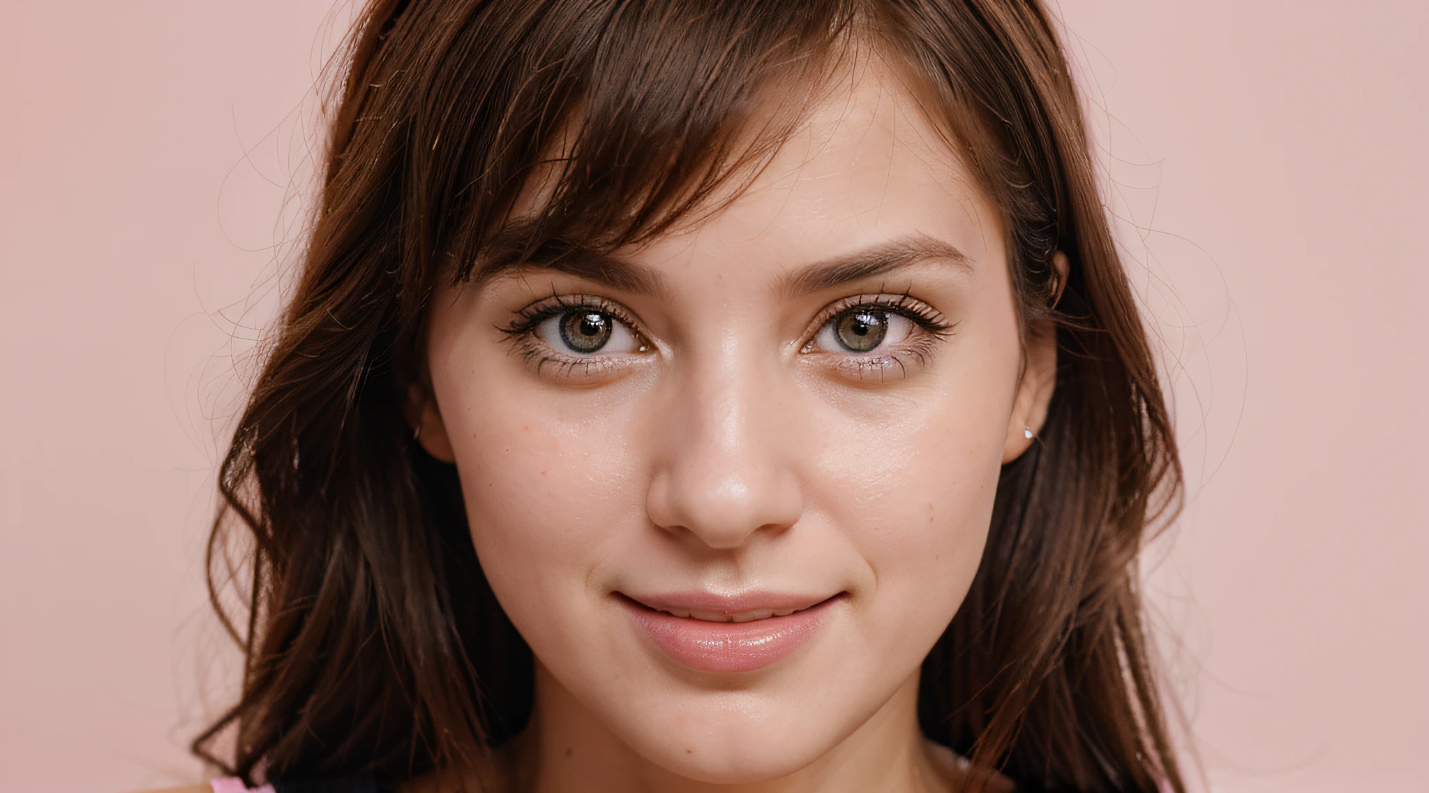 Close-up portrait of her she nice-looking attractive lovely sweet curious cheerful cheery smart clever girl creating new idea solution fantasize copy space isolated pink pastel color background