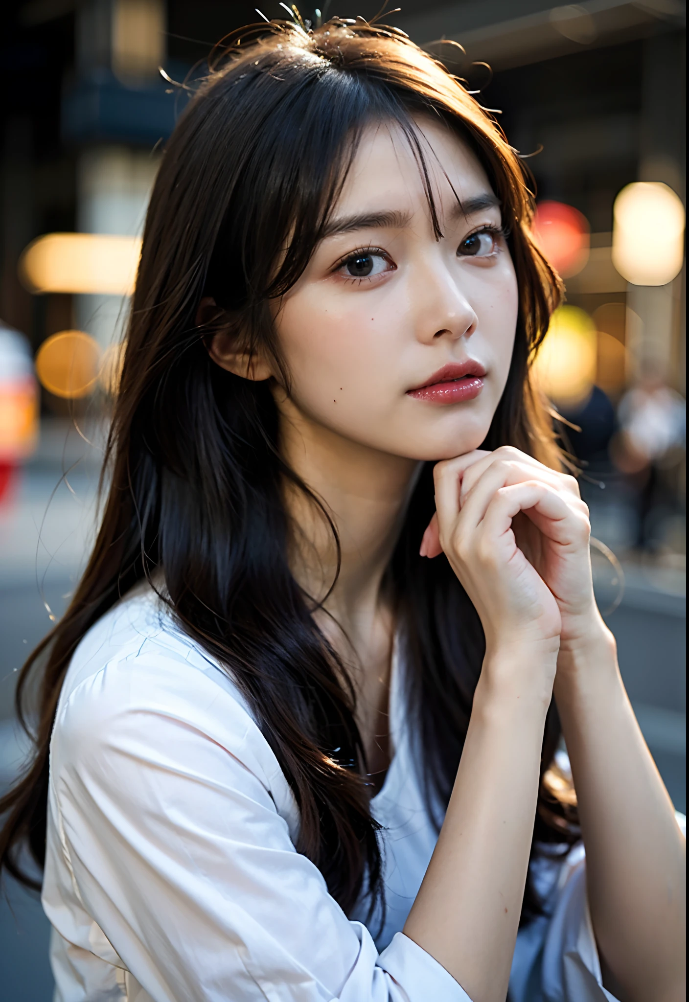 Best Quality,Masterpiece,The ultra-Highres,(Realisticity:1.4),OriginalPhoto,Cinematic lighting,1Girl,Cute,(close-up:1.2),Streets of Taiwan, Long striped hair, Photorealistic,detailed beautiful delicate face,finely detailed beautiful eyes and detailed face,Ray traching,Cinematic light,light source contrast,better_hands, s whole body, Eye Correction