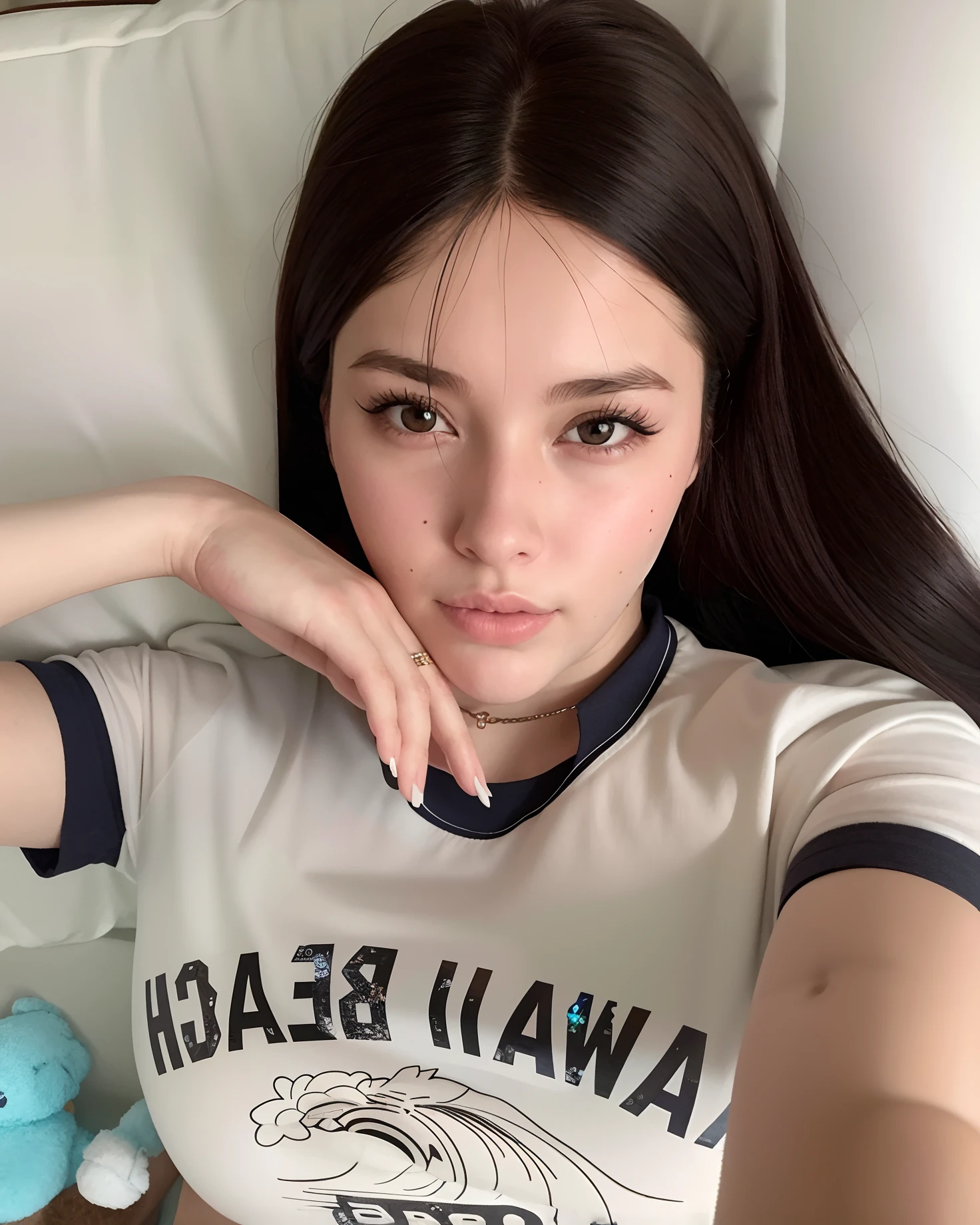 mulher arafa deitada em uma cama com um travesseiro e uma almofada branca, 18 anos de idade, 1 6 anos, modelo do instagram, Anna Nikonova aka Newmilky,  de 19 anos, 2 modelo feminino de 4 anos, modelo muito lindo, Cerveja suave rainha do diabo madison, na minha cama, Bella Poarca, posando na cama