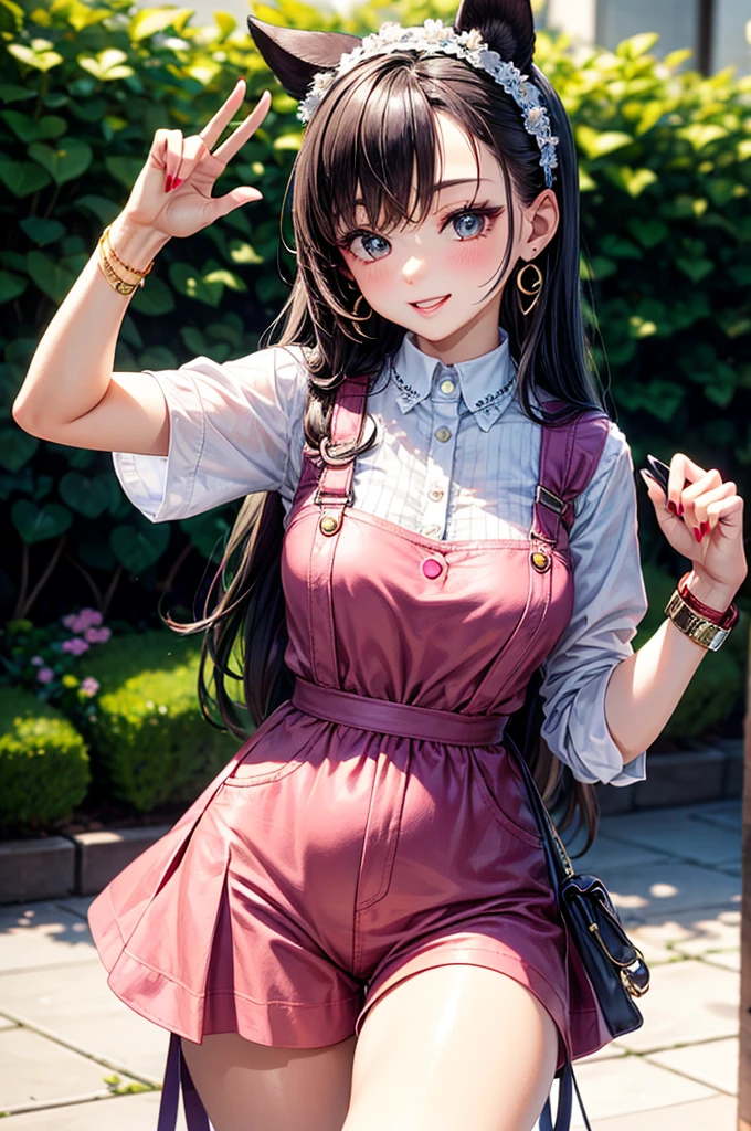 The description of the girl is as follows:
She is a beautiful young girl with a kawaii and cute appearance. Her pale skin adds to her delicate and ethereal charm. She is dressed in a stylish outfit consisting of a nice, wide, frilly fashion shirt and a pair of shorts that accentuate her youthful energy. The open neck shirt adds a touch of elegance to her overall look.
Her fashion sense is inspired by ta style, with its influences visible in her choice of clothing. The outfit is completed with a selection of accessories that enhance her appearance. She wears a watch on her wrist, adding a hint of maturity to her youthful ensemble. Delicate earrings adorn her ears, adding a touch of sparkle to her look.
Her colorful nails catch the eye, displaying her creativity and attention to detail. They perfectly complement her outfit, adding an extra element of fun and playfulness. With a confident and cheerful demeanor, she confidently takes a selfie, showcasing her self-expression and love for capturing the moments.
To add a touch of playfulness, she strikes a cute paw pose while taking the selfie, embracing her inner whimsical spirit. Her overall appearance exudes a sense of youthful joy and carefree spirit, making her a charming and captivating presence.