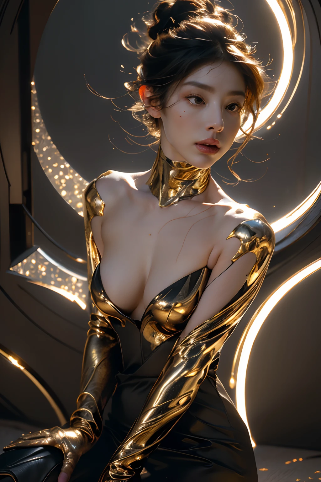 01_(High Image Quality), (Excellence in 3D Graphics), (Cinematic Image Quality), (Stylization - Alien Movie),
(Entertainment show), (the girl vaguely resembles Lady GAGA) –
(very beautiful, full-length figure, alone, face, sexy young woman), (in a dress made of raw meat, fresh shiny pieces of meat, the floors form an elegant short dress, with a deep neckline), (dress made of raw meat, short dress, above the knees, pieces of fresh meat covering a very beautiful female body), (small bust, highly aesthetic image of a sexy girl).
02_Neutral background, starry glow, fairy light, dim light, geometric decor, abstract shapes.
03_ Warm colors, the contrast of light with cold side lighting, expressiveness of volume and shape, high-quality 3D visualization, render, a masterpiece. highest quality, skull bones background. Sidelight, mystical frame. Best quality, unreal engine, | Ultra HD | Full HD, high detail. Imitation of graphics, artistic style. (bright evening lighting, warm light, sharp focus, 8K). Highly detailed meat textures, wet meat shine. Highly detailed skin texture, white woman. Film grain, humid air, the contrast of cold shadows, and warm golden light.