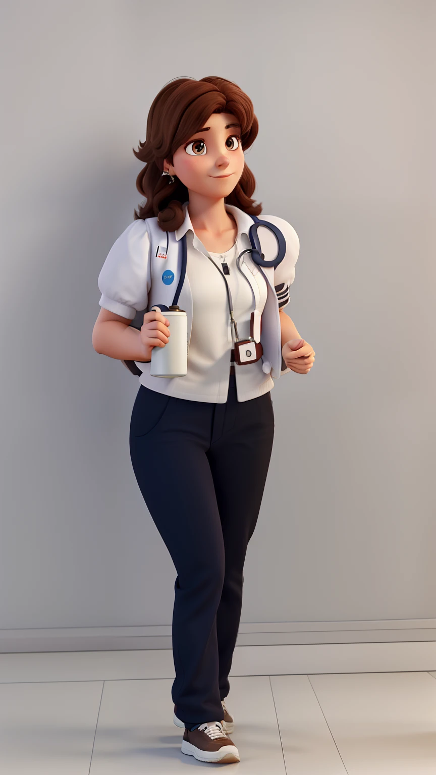 A 30-year-old biomedical woman with shoulder-length brown hair