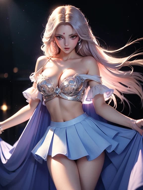 (best quality,highres,masterpiece:1.2),ultra-detailed,realistic,sexy short skirts,wind blowing,(no-panties),small tits,cleavage,beautiful detailed eyes,beautiful detailed lips,extremely detailed eyes and face,longeyelashes,open blouse,magical transformation,moonlight glow,portraits,soft colors,studio lighting