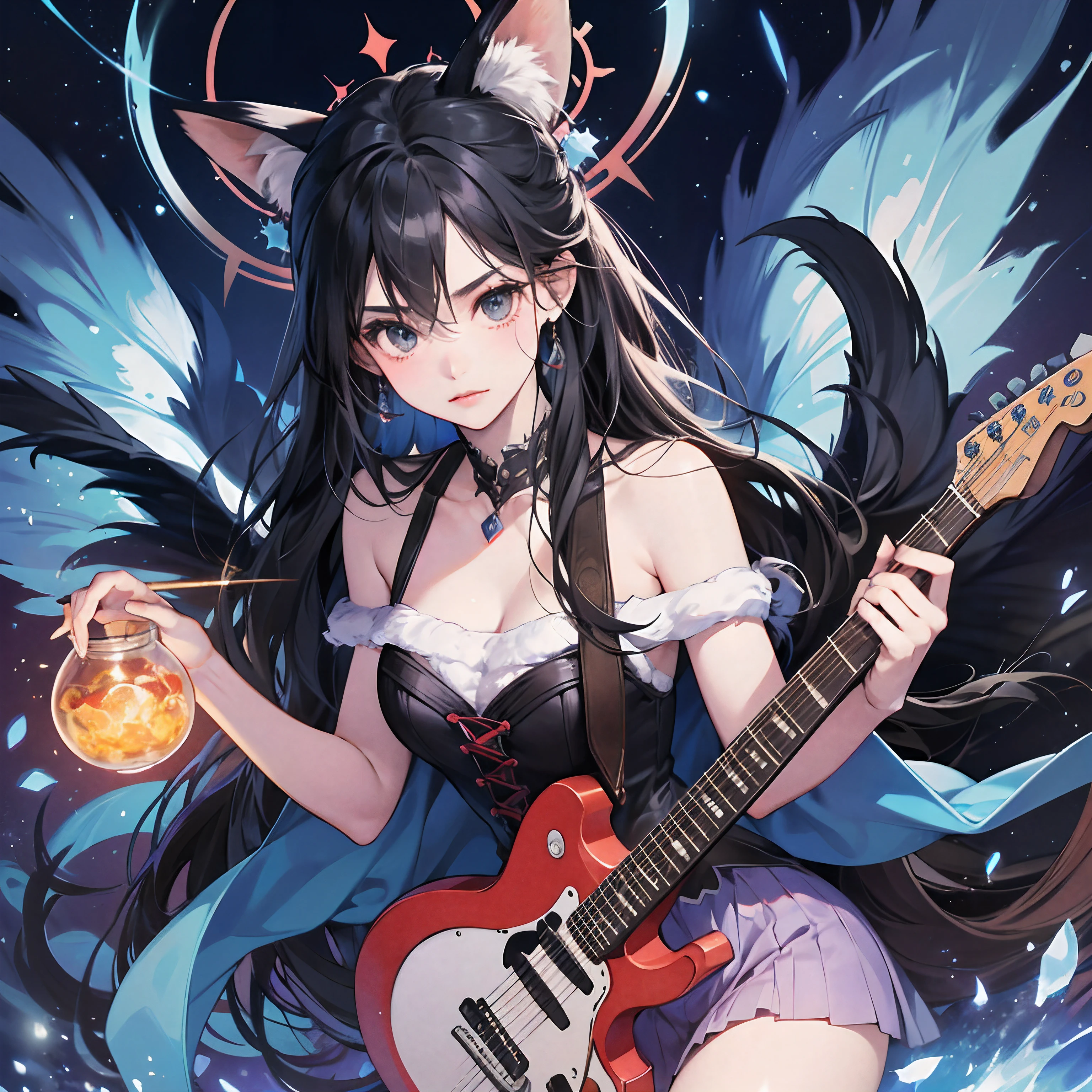pencil drawing . A Bruxa Malvada . She conjures in the cauldron . The good fairy is mired in a web . A boa fada gries .Beautiful Beautiful Girl Playing Electric Guitar, pale winter skin, dentro do bloco de gelo, Ultra Detalhe, Unusual perspective viewing angle, Anel luminoso,pencil drawing .