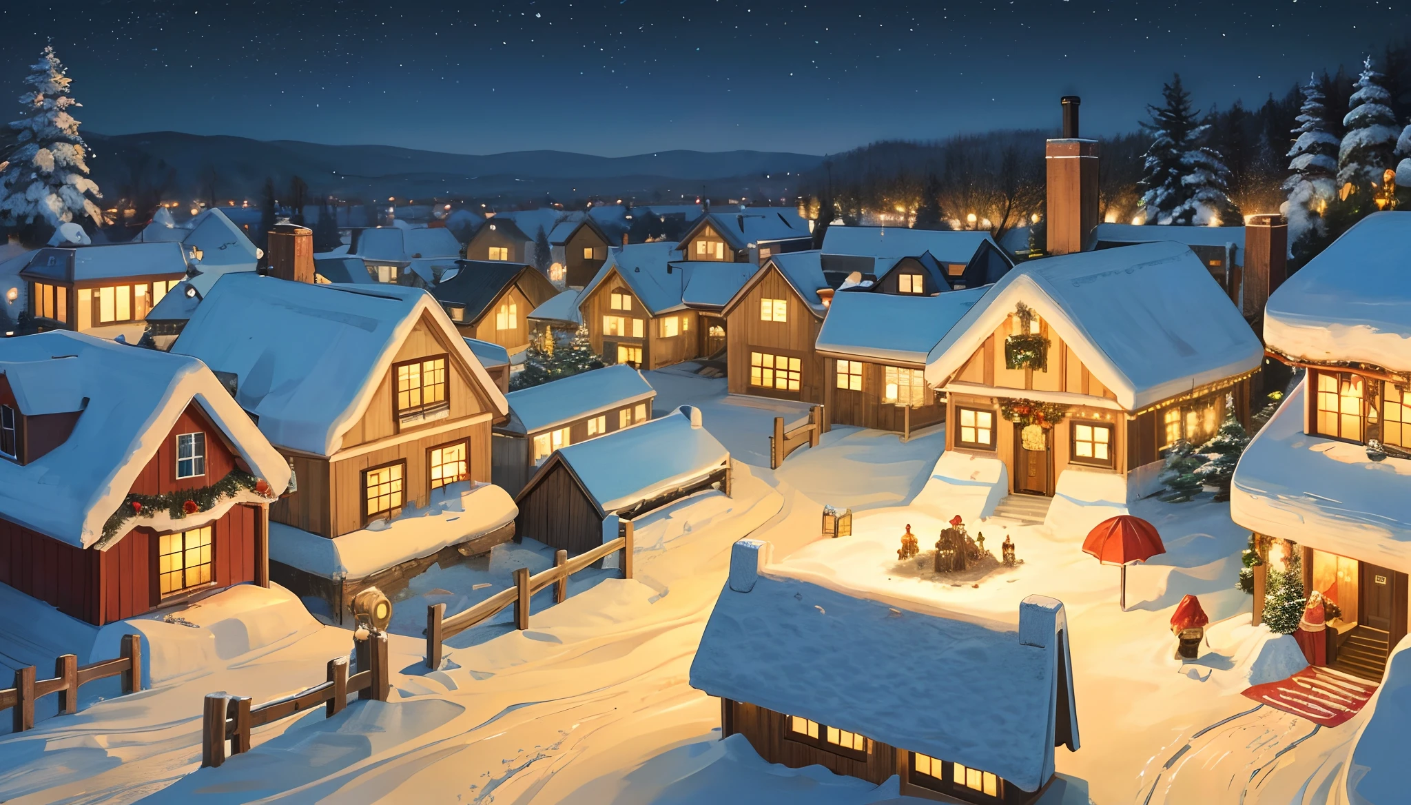 Norse viking village celebrating the yuletide season snow on the ground, painting style