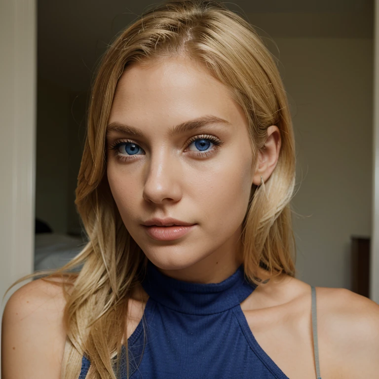 American female, blonde hair, blue eyes, slim,
