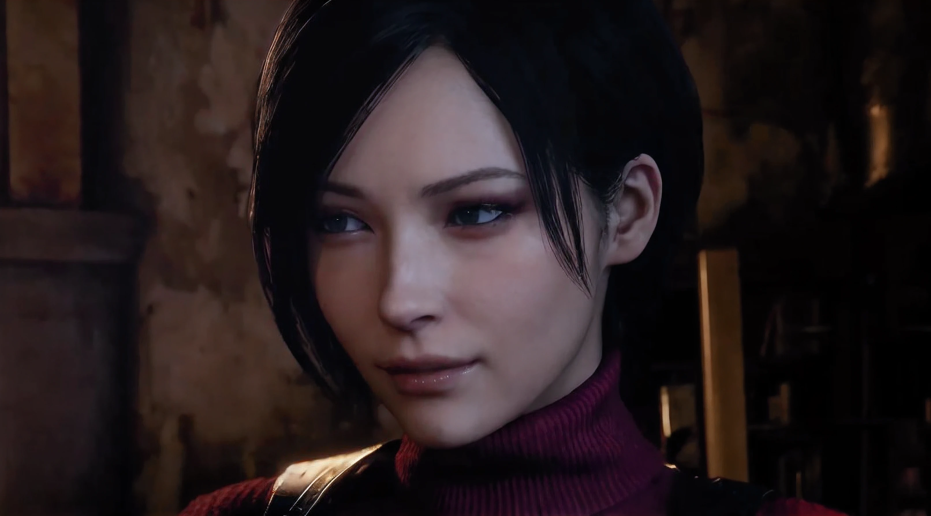 A closeup of a woman in a red turtleneck sweater, 8k portrait render, Deayami Kojima, Faye Valentim, cinematic close-up of bust, Jogo CG, Akihiko Yoshida. Motor irreal, Yayoi Kasuma, ps5 cinematic screen capture, Sui Ishida com cabelo preto, cinematic bust shot, Supermodelo em Silent Hill