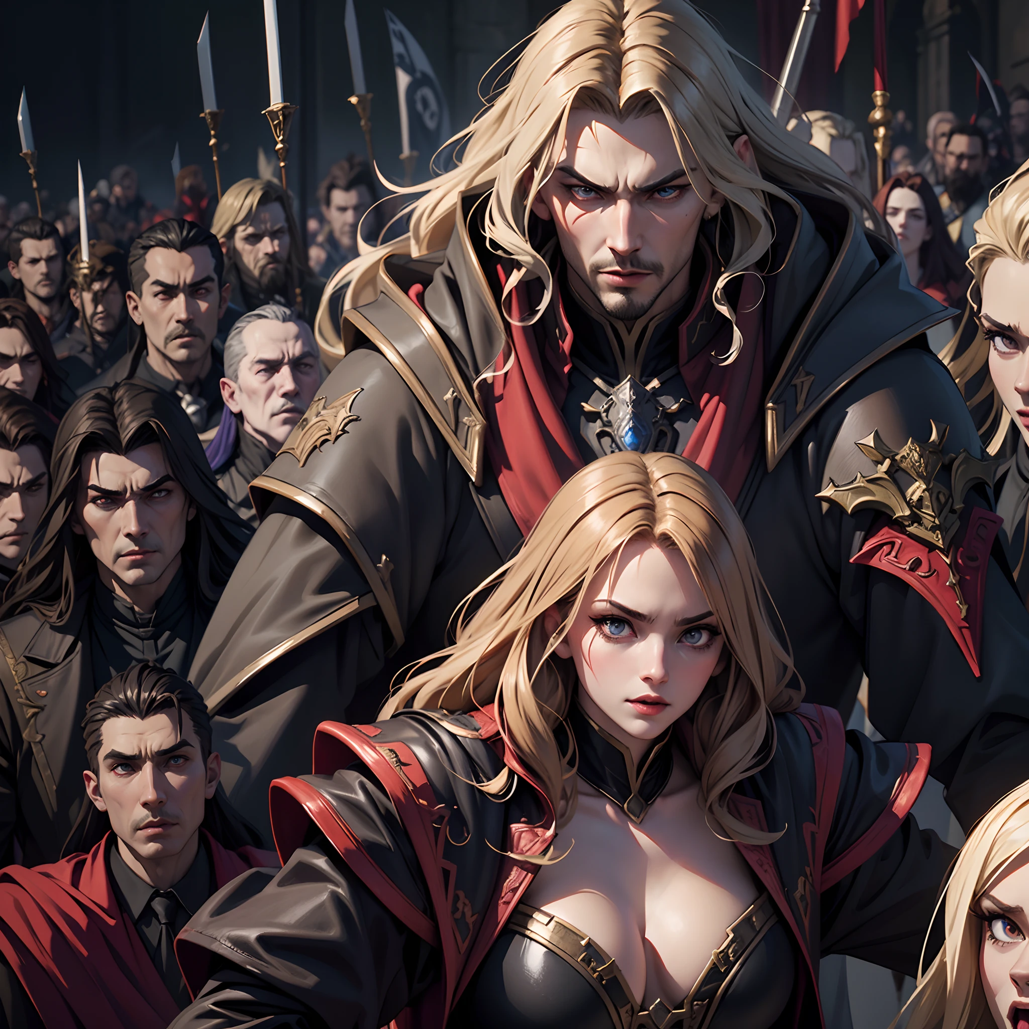 Castlevania Hyper Realistic Shadow Lord Super Detailed Dynamic Shooter Masterpiece of Lord Dracula Leading Troops Army of Demons into Battle Sharp Details Movie Scenes Super Detailed Faces Portrait