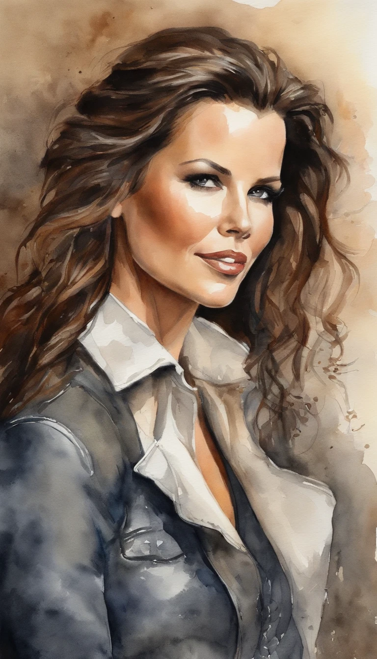 (masterpiece, best quality), Kate Beckinsale, Beautiful face, leather, braided hair, collar, boots,