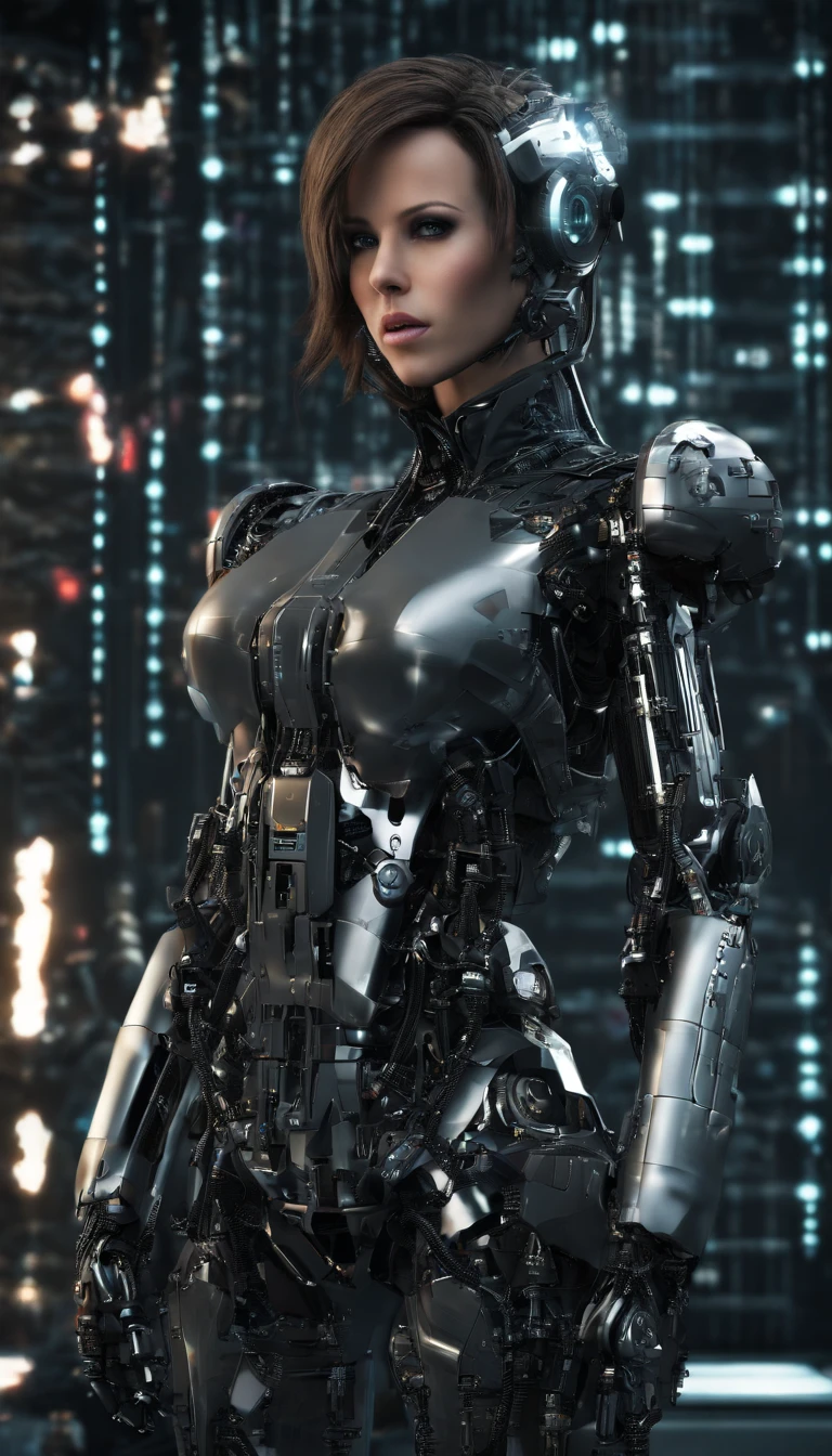 (view from left side), explosions in the background, night sky, Sitting on a bench with one leg bent and foot on seat, (Realisitc:1.5) alien woman terminator, big breasts, <lora:EdobAlienTerminatorFemale_v1.0:0.8>