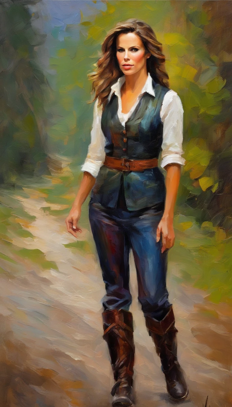 (masterpiece, best quality), Kate Beckinsale, Beautiful face, leather, braided hair, collar, boots,