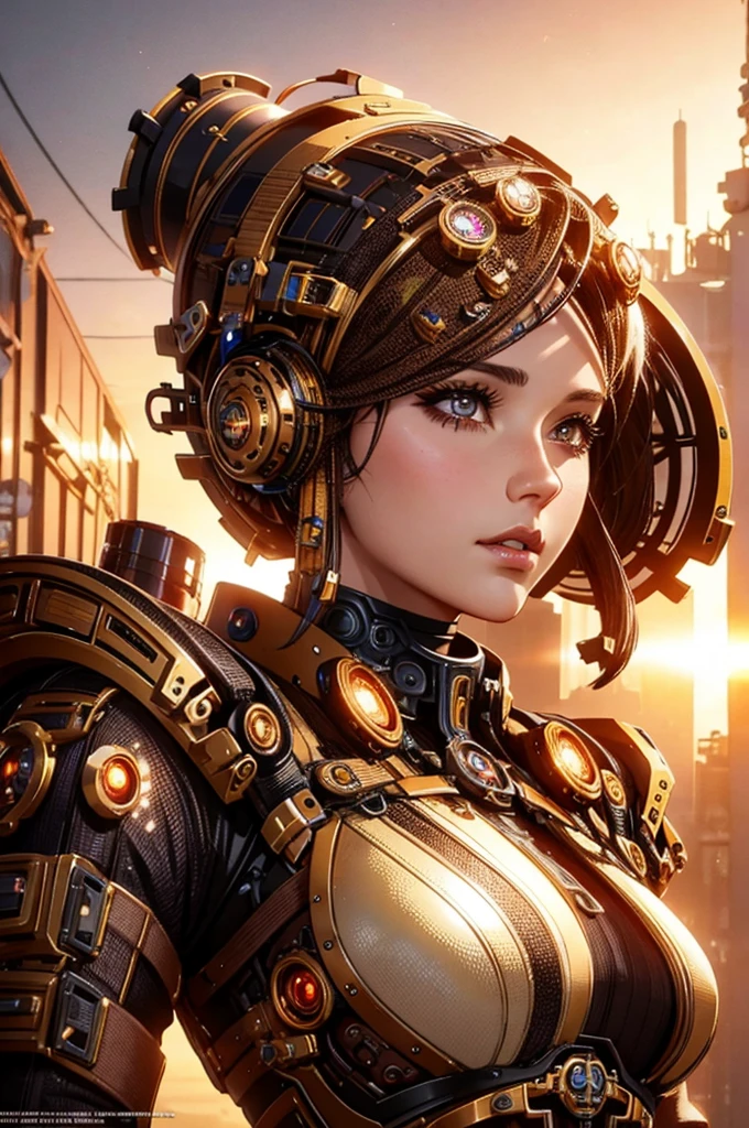 RAW, Masterpiece, Ultra Fine Photo,, Best Quality, Ultra High Resolution, Photorealistic, Sunlight, Full Body Portrait, Stunningly Beautiful,, Dynamic Poses, Delicate Face, Vibrant Eyes, (Side View) , she is wearing a futuristic Iron Man mech, red and gold color scheme, highly detailed abandoned warehouse background, detailed face, detailed and complex busy background, messy, gorgeous, milky white, high detailed skin, realistic skin details, visible pores , sharp focus, volumetric fog, 8k uhd, dslr camera, high quality, film grain, fair skin, photorealism, lomography, sprawling metropolis in futuristic dystopia, view from below, translucent