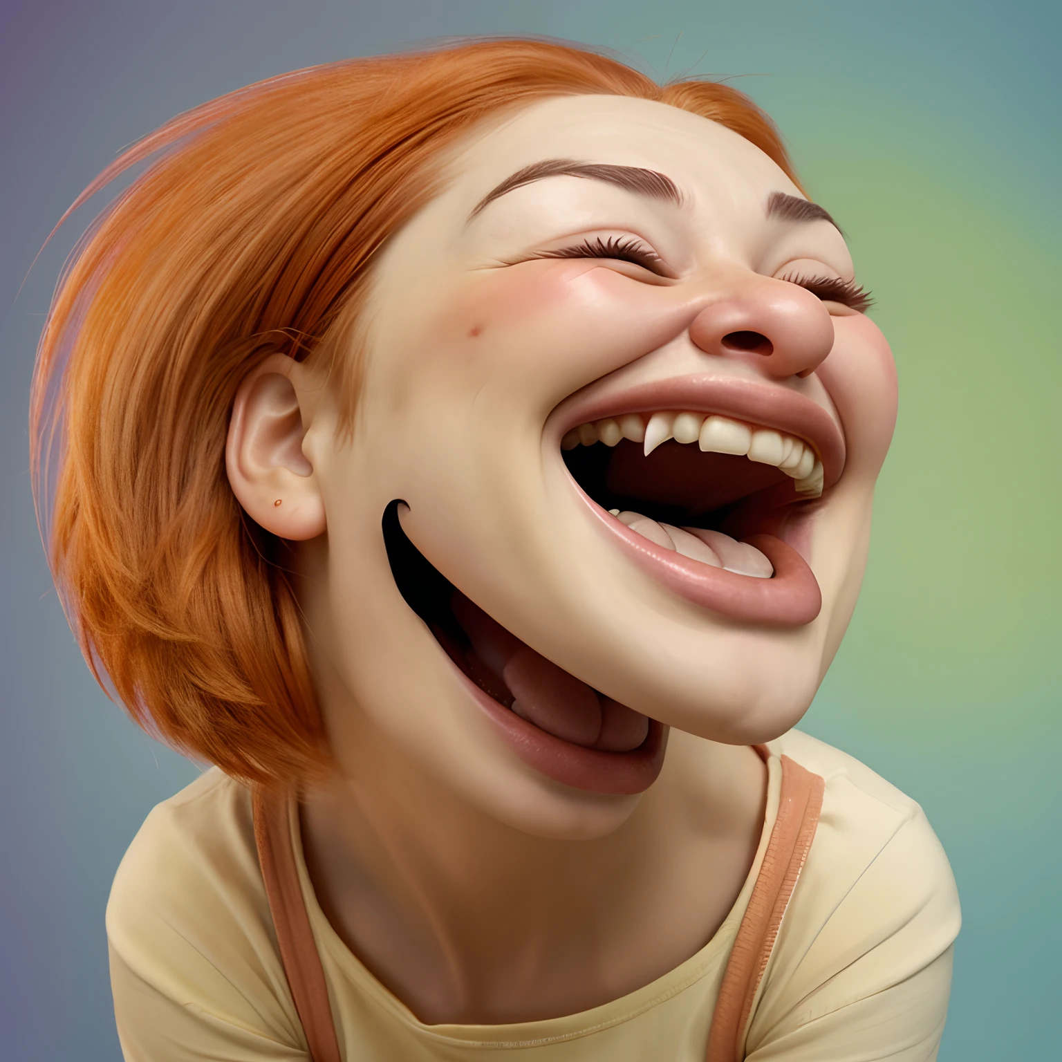 Funny character laughing a lot pixar style