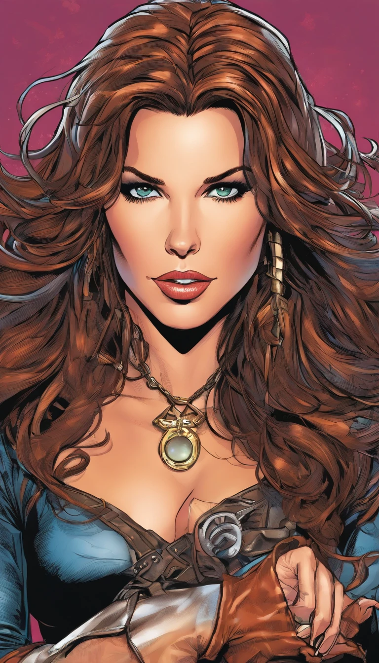 (((mulher))), (((melhor qualidade))), (((obra prima))), (((adulta))), Uma guerreira mulher de 35 anos com corpo perfeito, She-Lobo, (( under boobs )), quase nua no estilo selvagem urbano de Simon Bisley para a capa da revista Heavy Metal, cabelo loiro, Minimum clothing, armadura (vermelho escuro com estrelas brancas), cheio de pontas e rebites manchadas de tinta, tatuagem de estrelas de 5 pontas, (((corpo inteiro))), cabelo curto, nijistyle