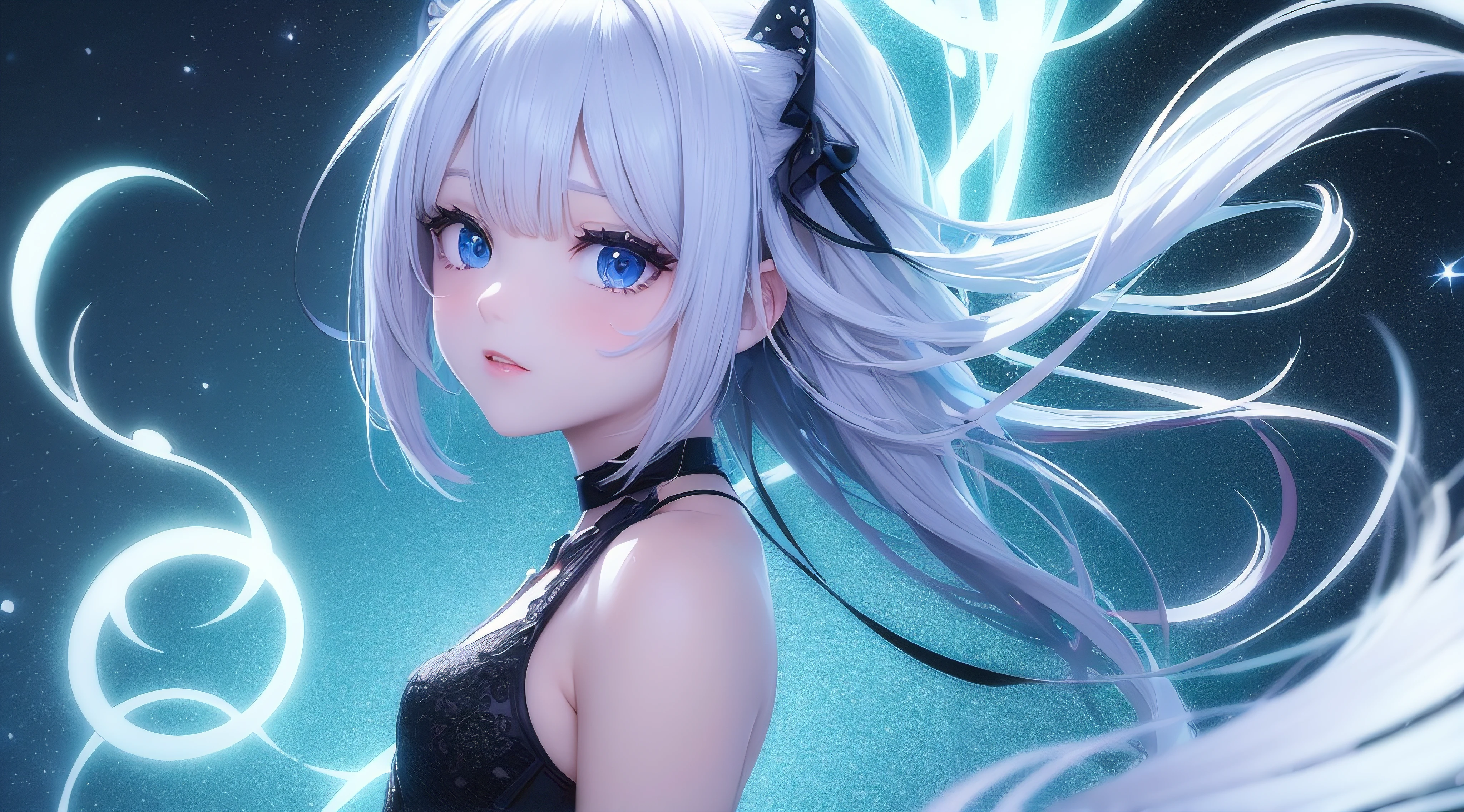 (obra prima) (perfection) (ultrarrealista | | |) (sem defeitos) Menina de anime, neon, noite, sirenes ao redor, musica, ondas sonoras