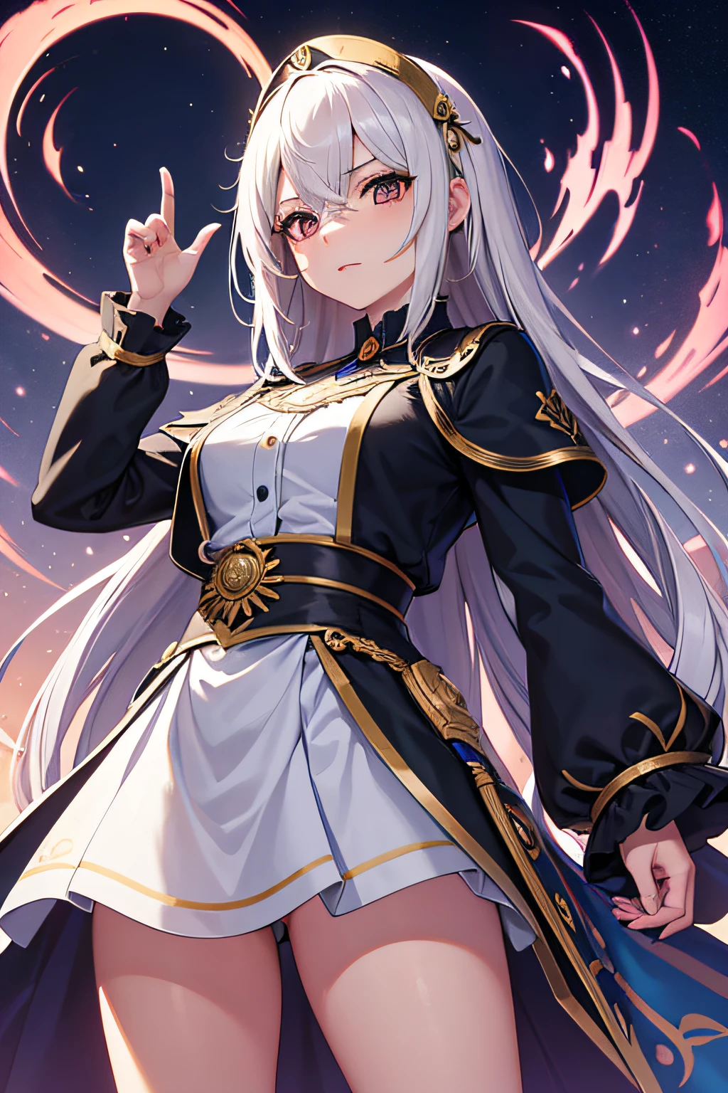 Chica adulta de anime de grandes pechos con pelo largo y rosad , con armadura, ojos color ambar y sosteniendo un arco en sus manos con una mirada miedosa, arte de anime digital, Fantasia